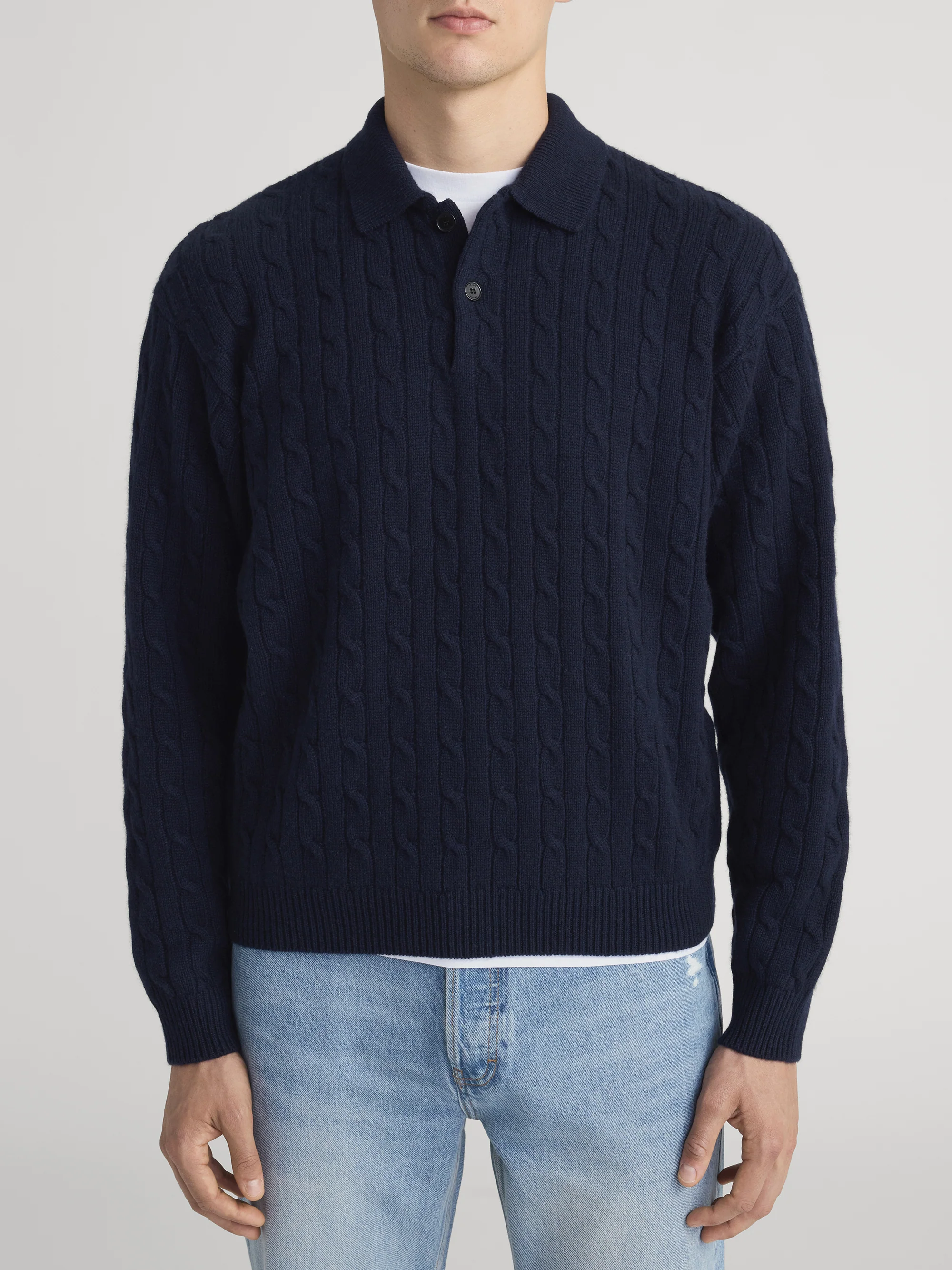 Cable Polo Sweater -- Dark Navy - Image 3