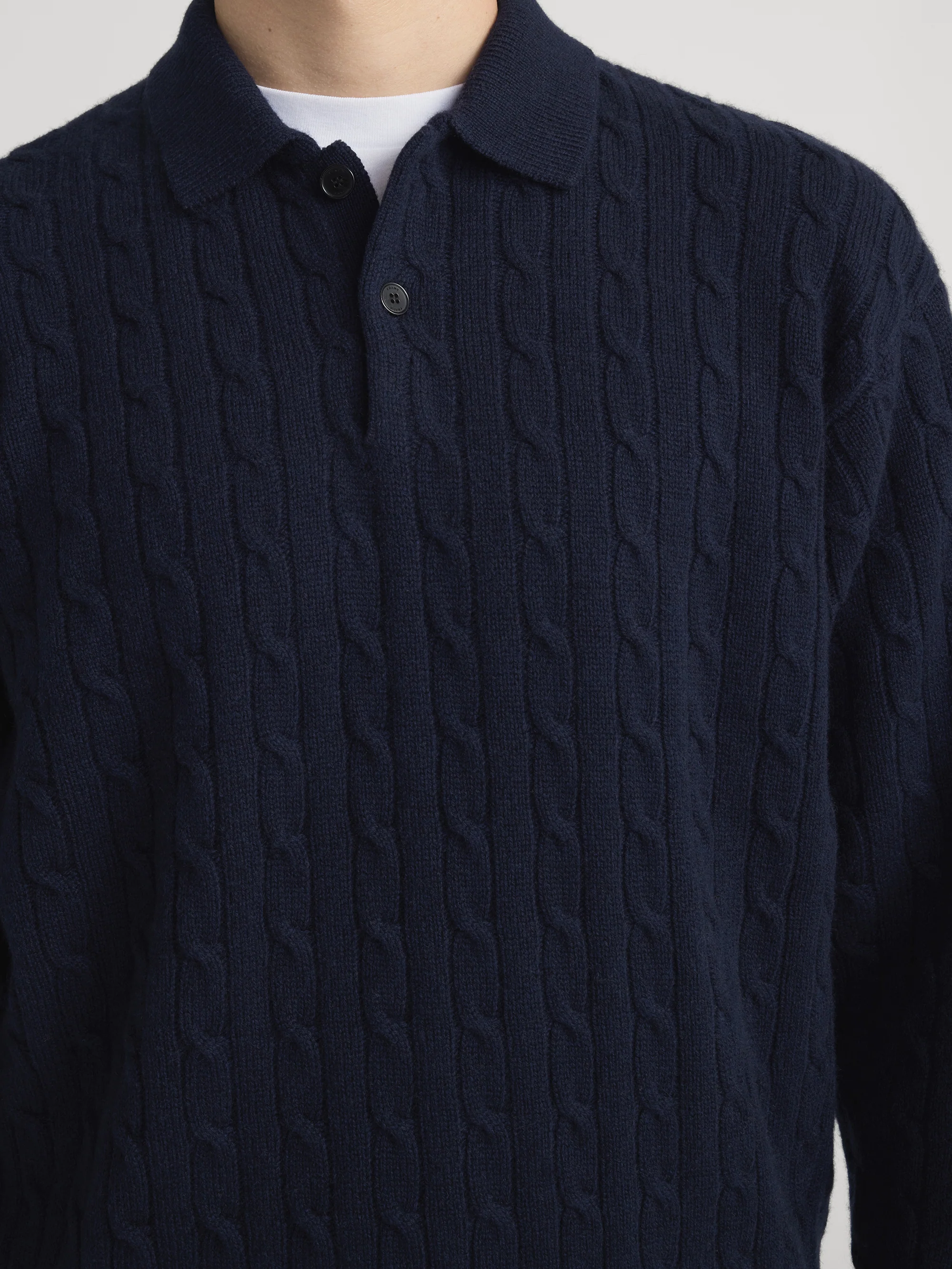 Cable Polo Sweater -- Dark Navy - Image 4