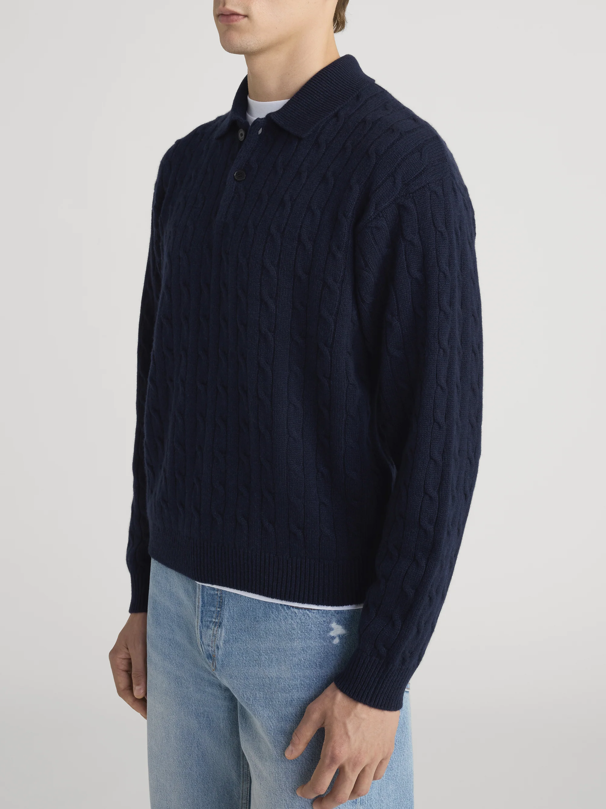 Cable Polo Sweater -- Dark Navy - Image 5
