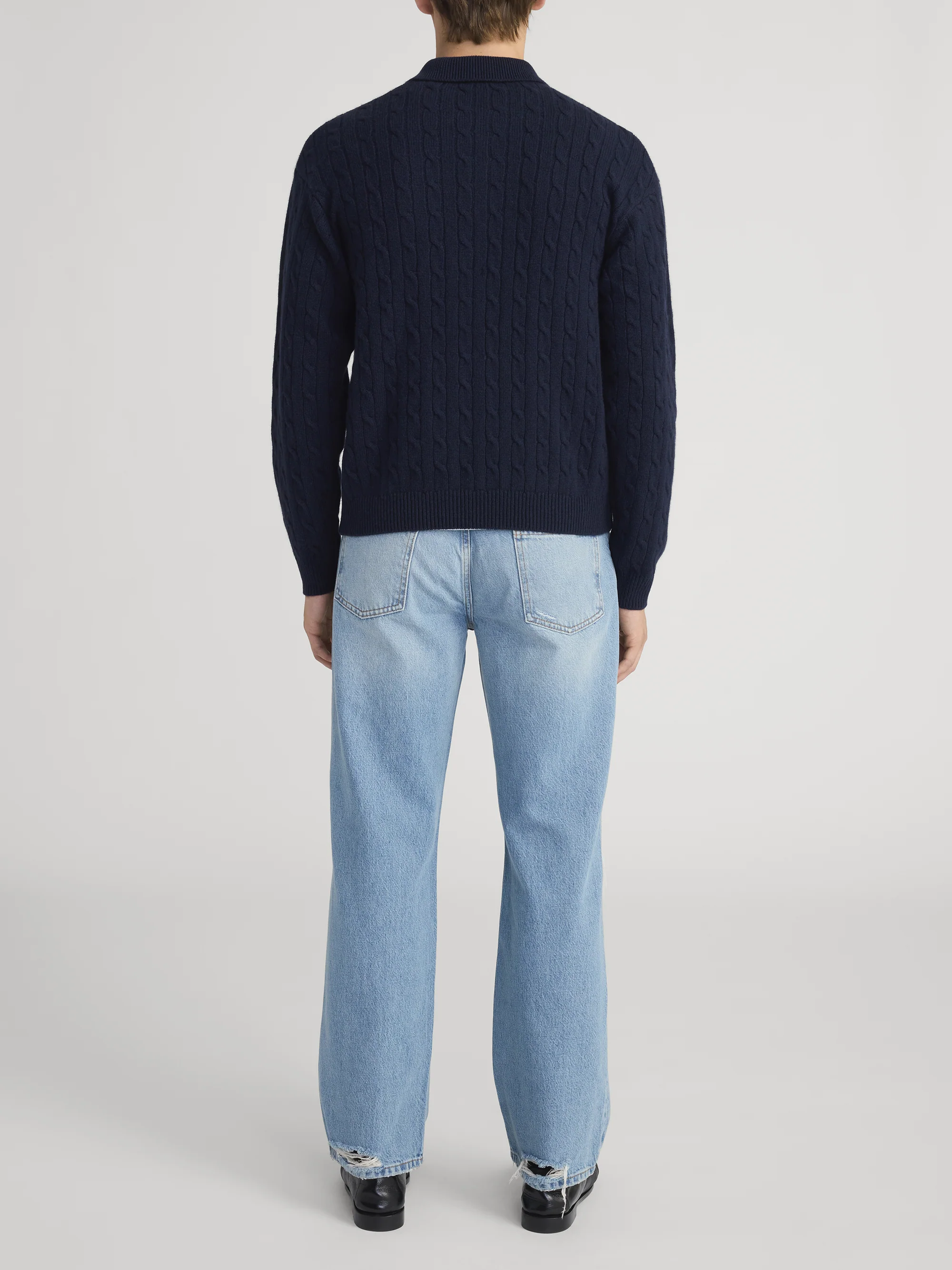 Cable Polo Sweater -- Dark Navy - Image 6