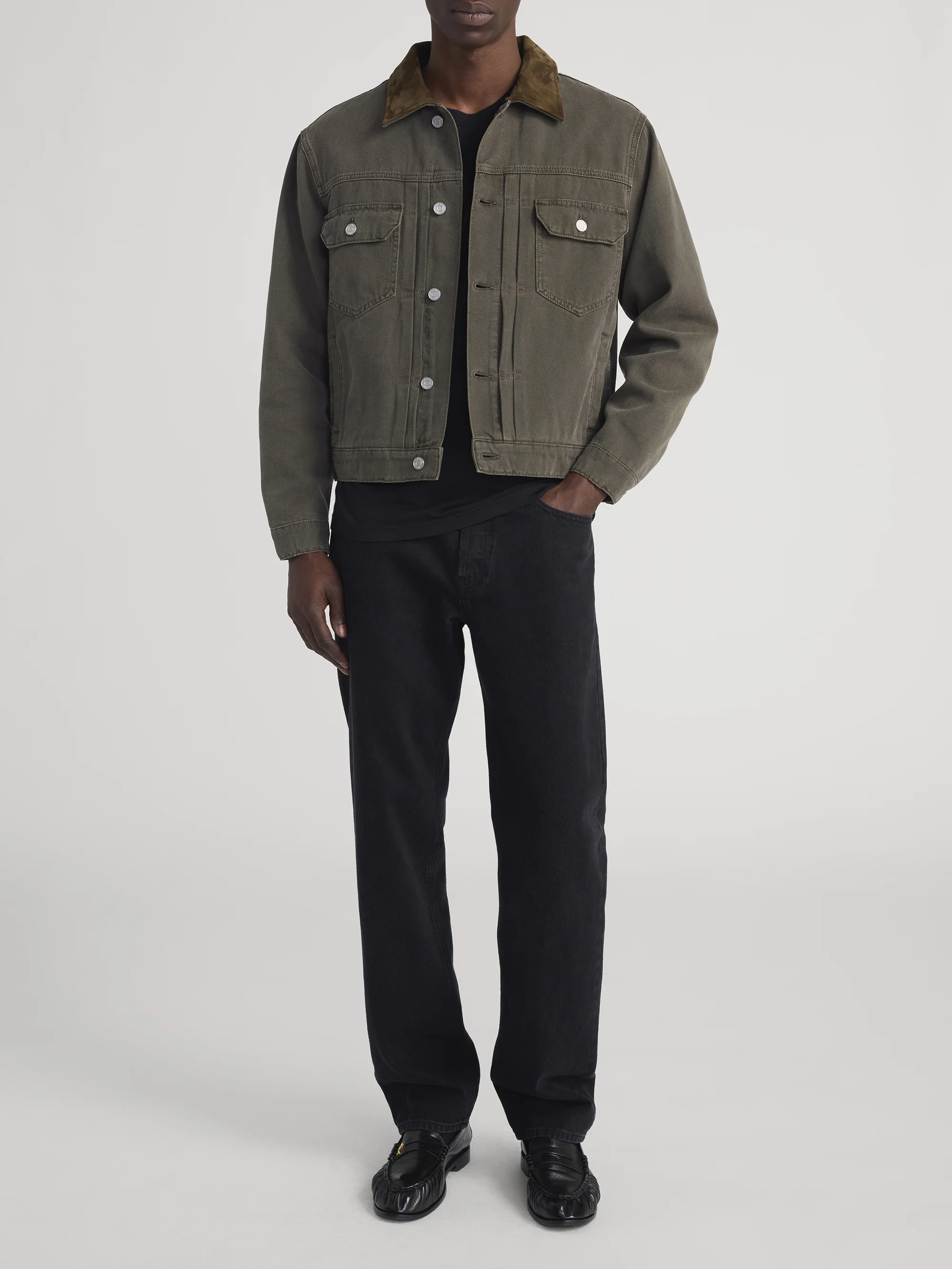 Canvas Trucker Jacket -- Antique Dark Olive - Image 2