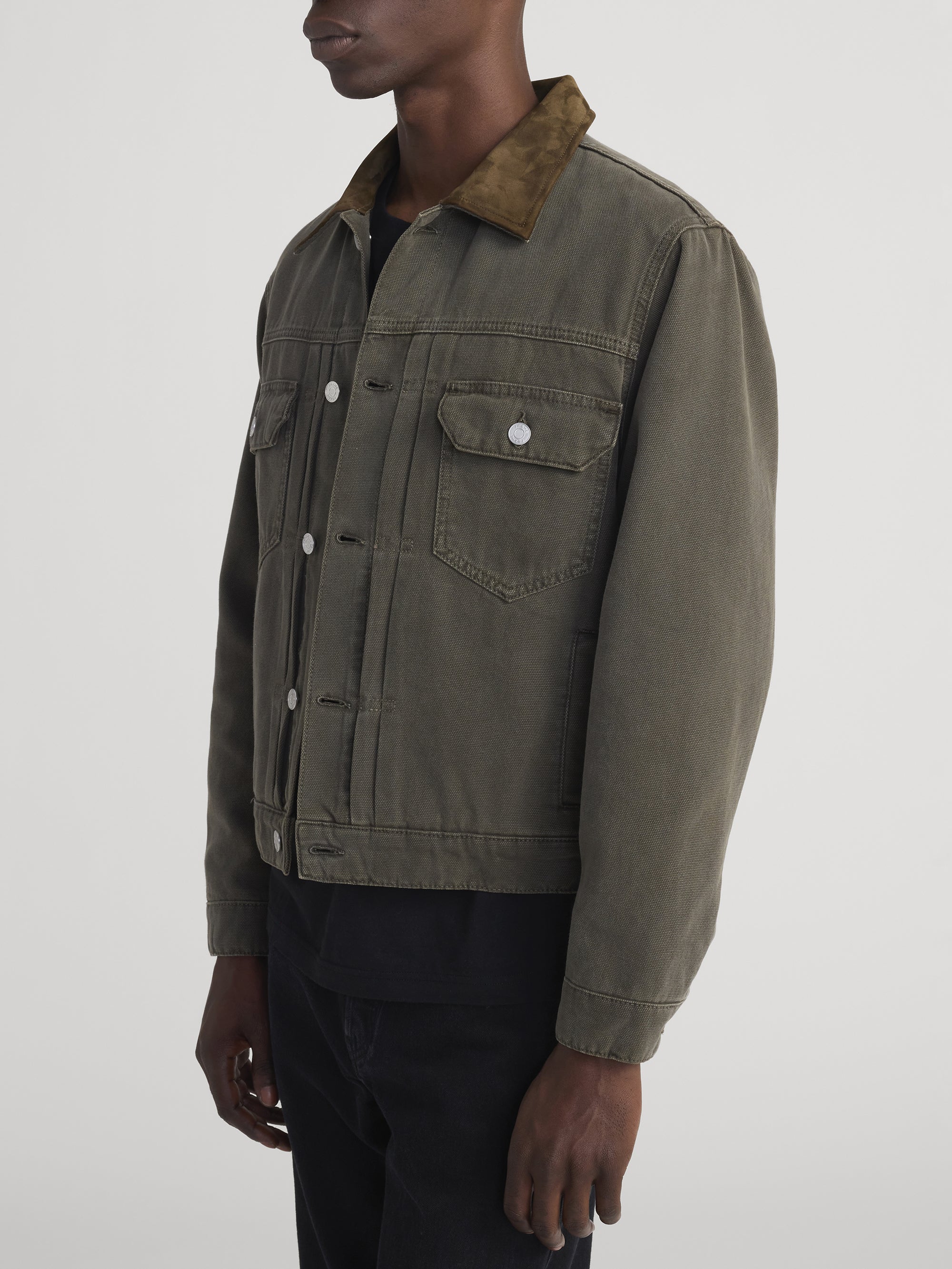 Canvas Trucker Jacket -- Antique Dark Olive - Image 5