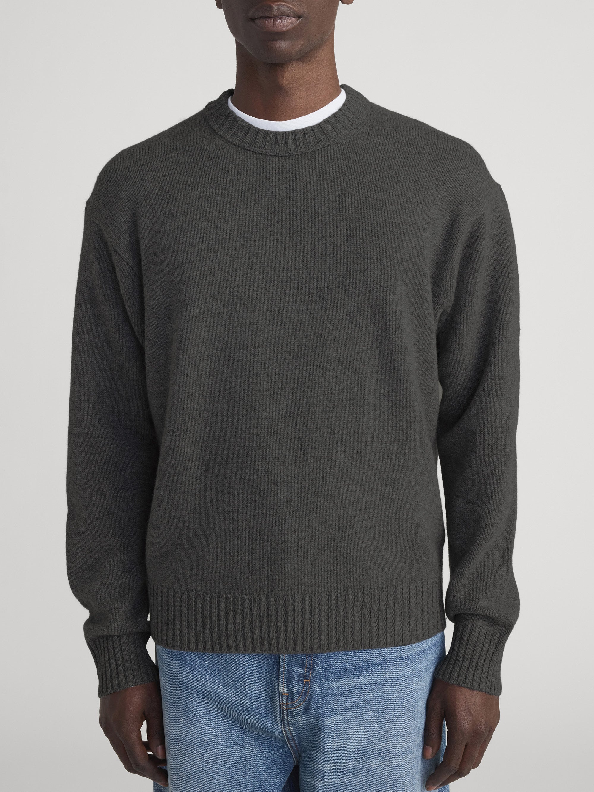 Cashmere Crewneck Sweater -- Dark Grey Melange - Image 3