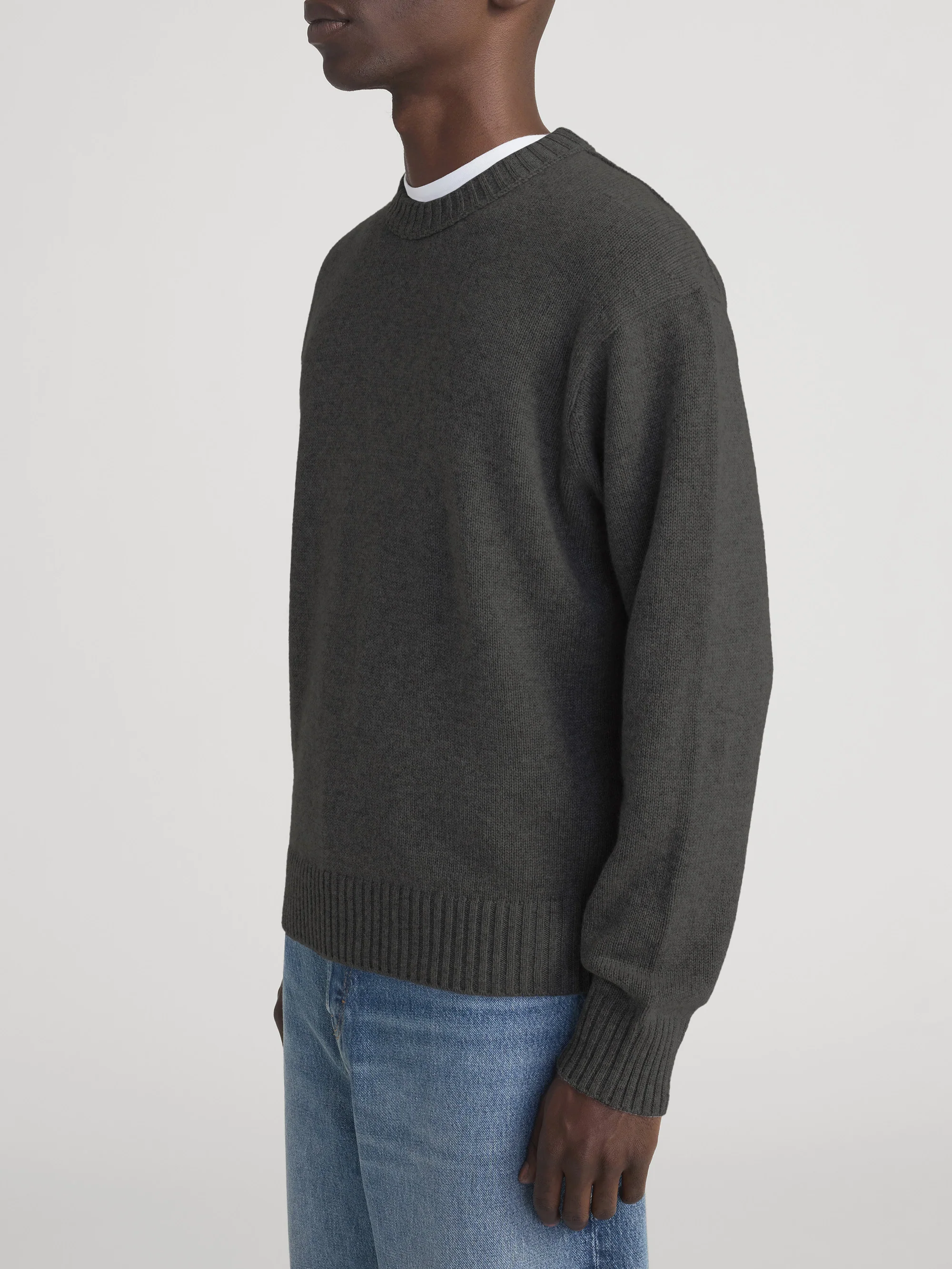 Cashmere Crewneck Sweater -- Dark Grey Melange - Image 5
