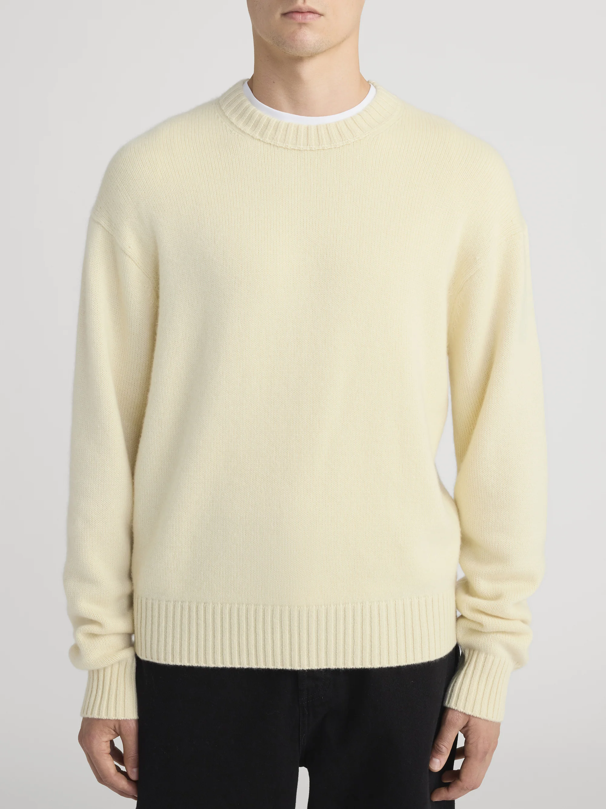 Cashmere Crewneck Sweater -- Pale Yellow - Image 3