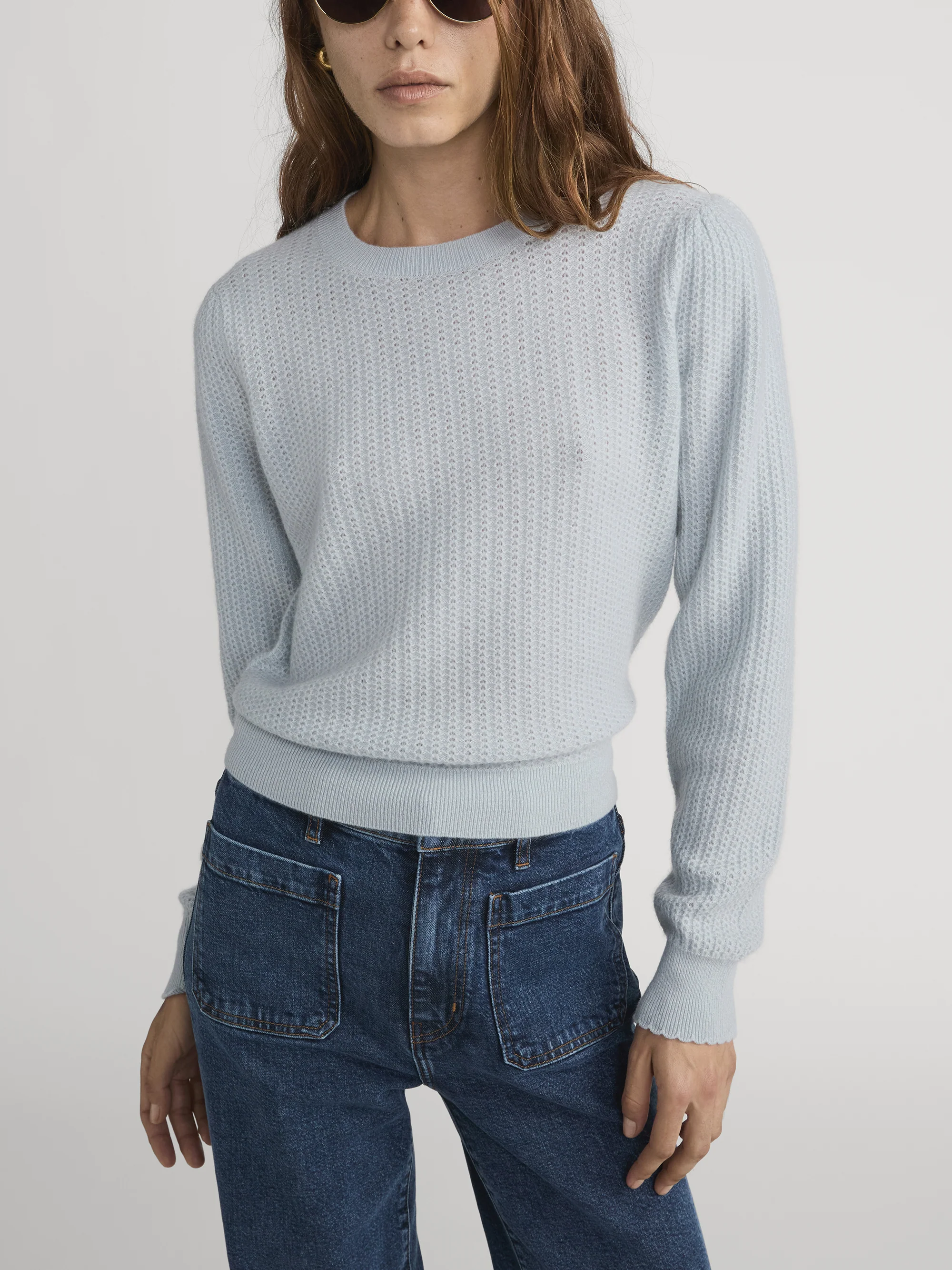 Chain Pointelle Sweater -- Sky Blue - Image 3