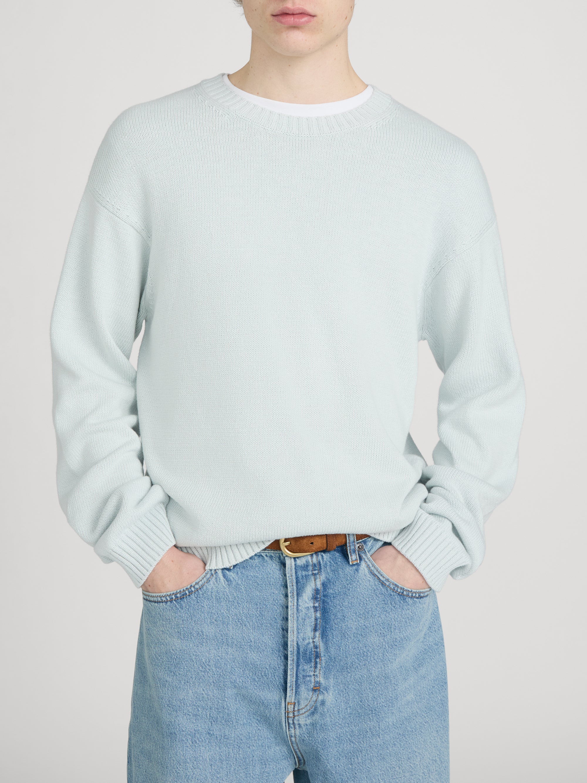 Cotton Silk Crewneck Sweater -- Pale Blue - Image 3