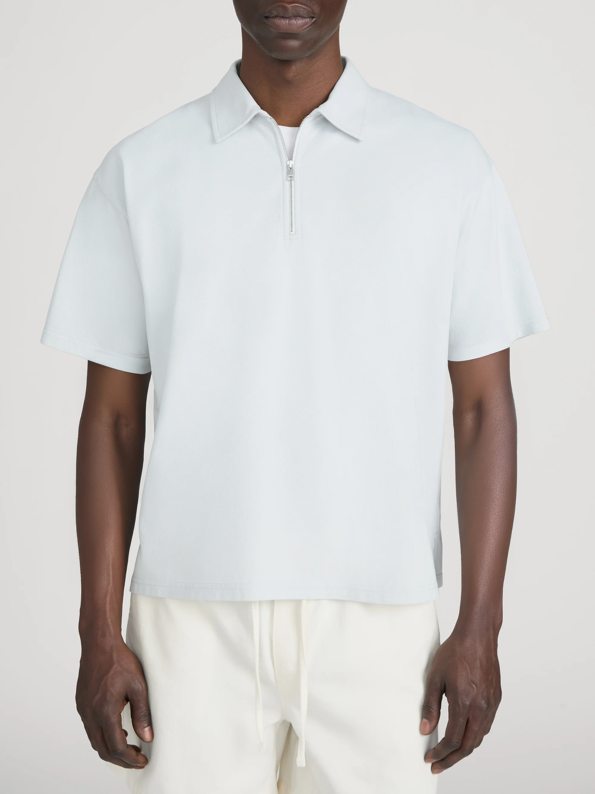 Half Zip Pique Polo -- Pale Blue - Image 3