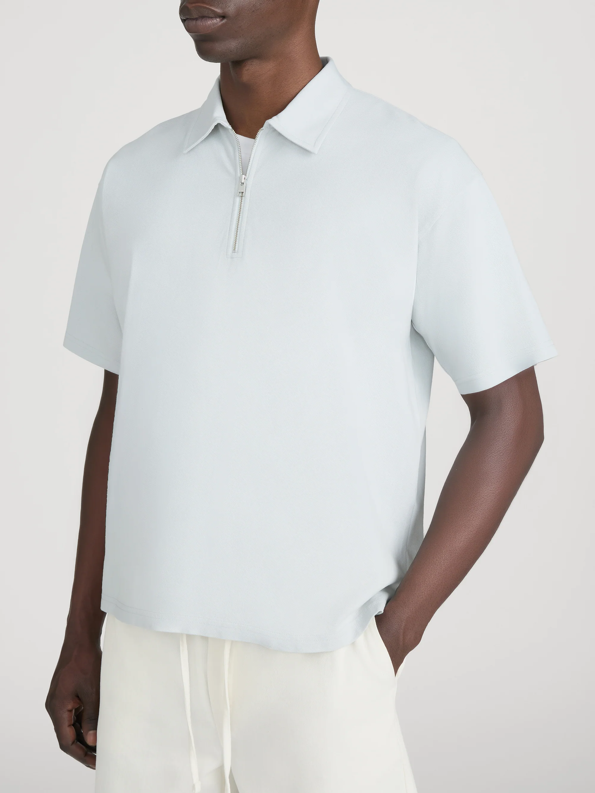 Half Zip Pique Polo -- Pale Blue - Image 4