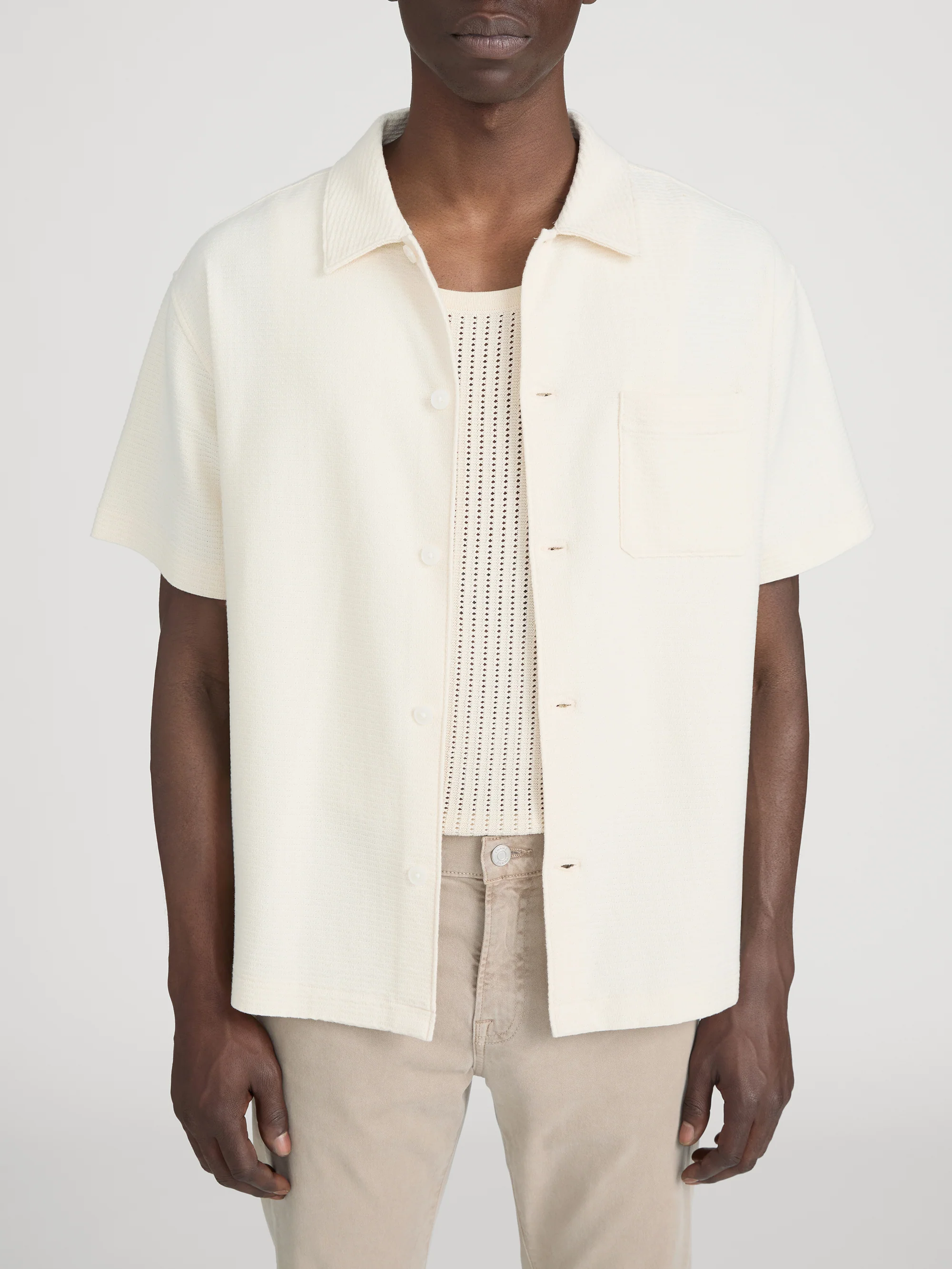 Jacquard Button Down Shirt -- Cream - Image 3