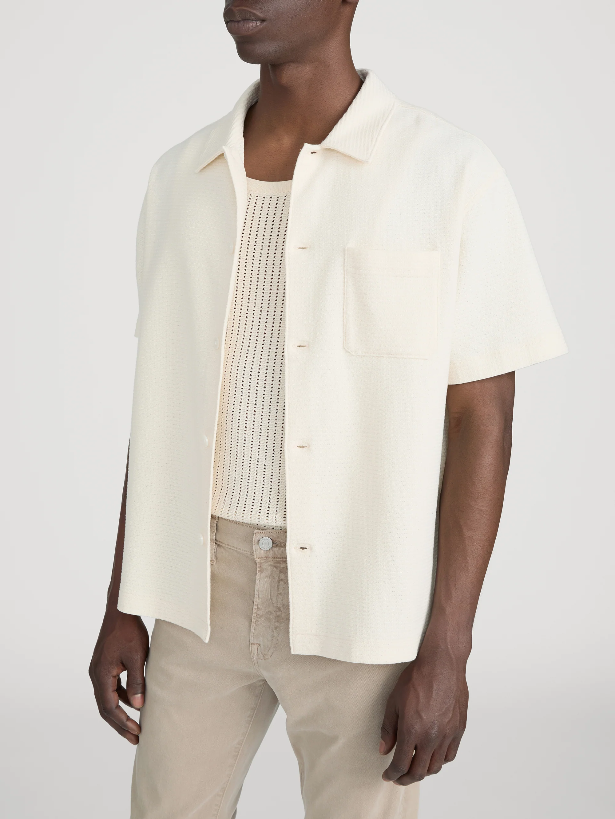Jacquard Button Down Shirt -- Cream - Image 4