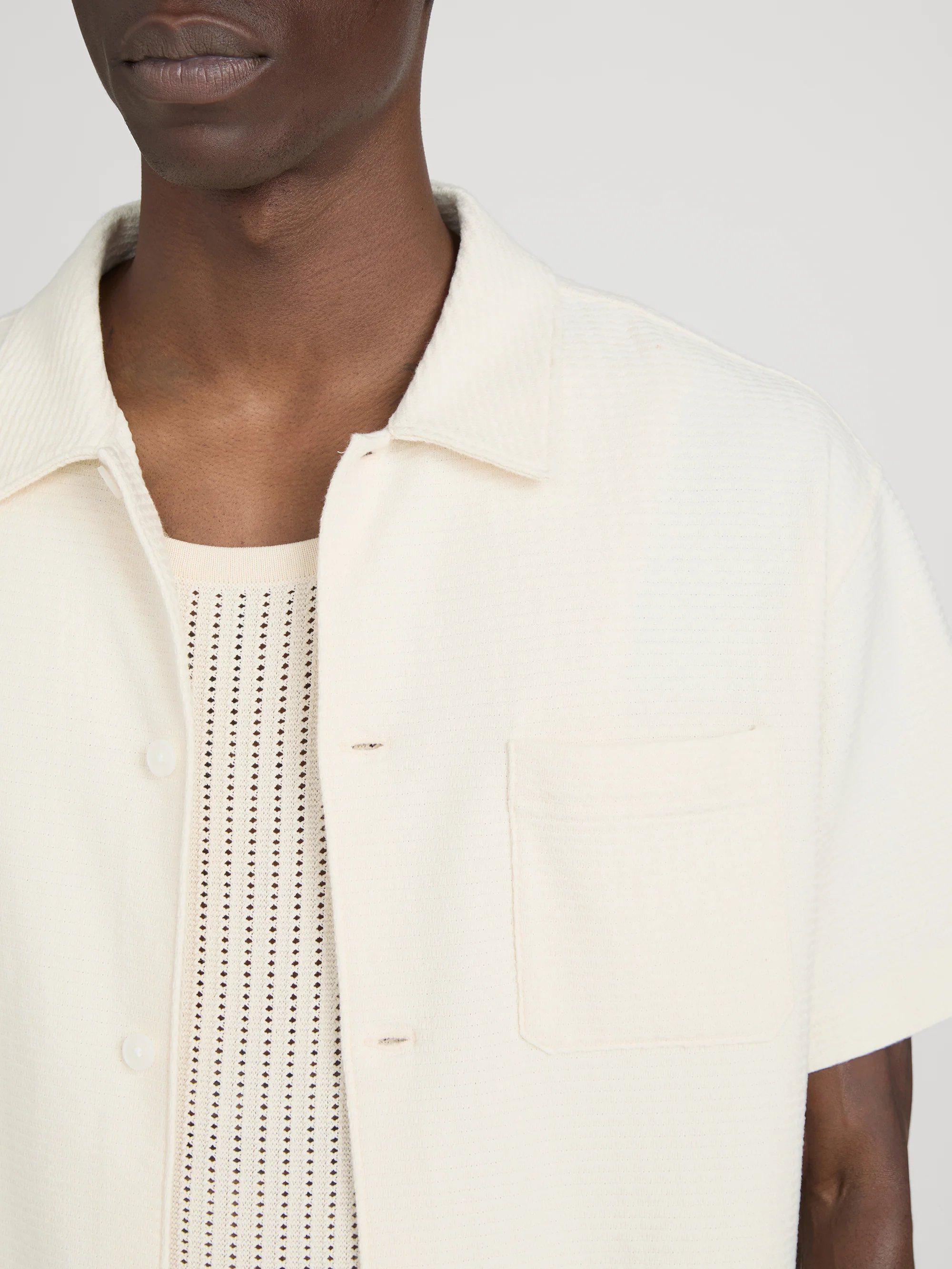 Jacquard Button Down Shirt -- Cream - Image 5