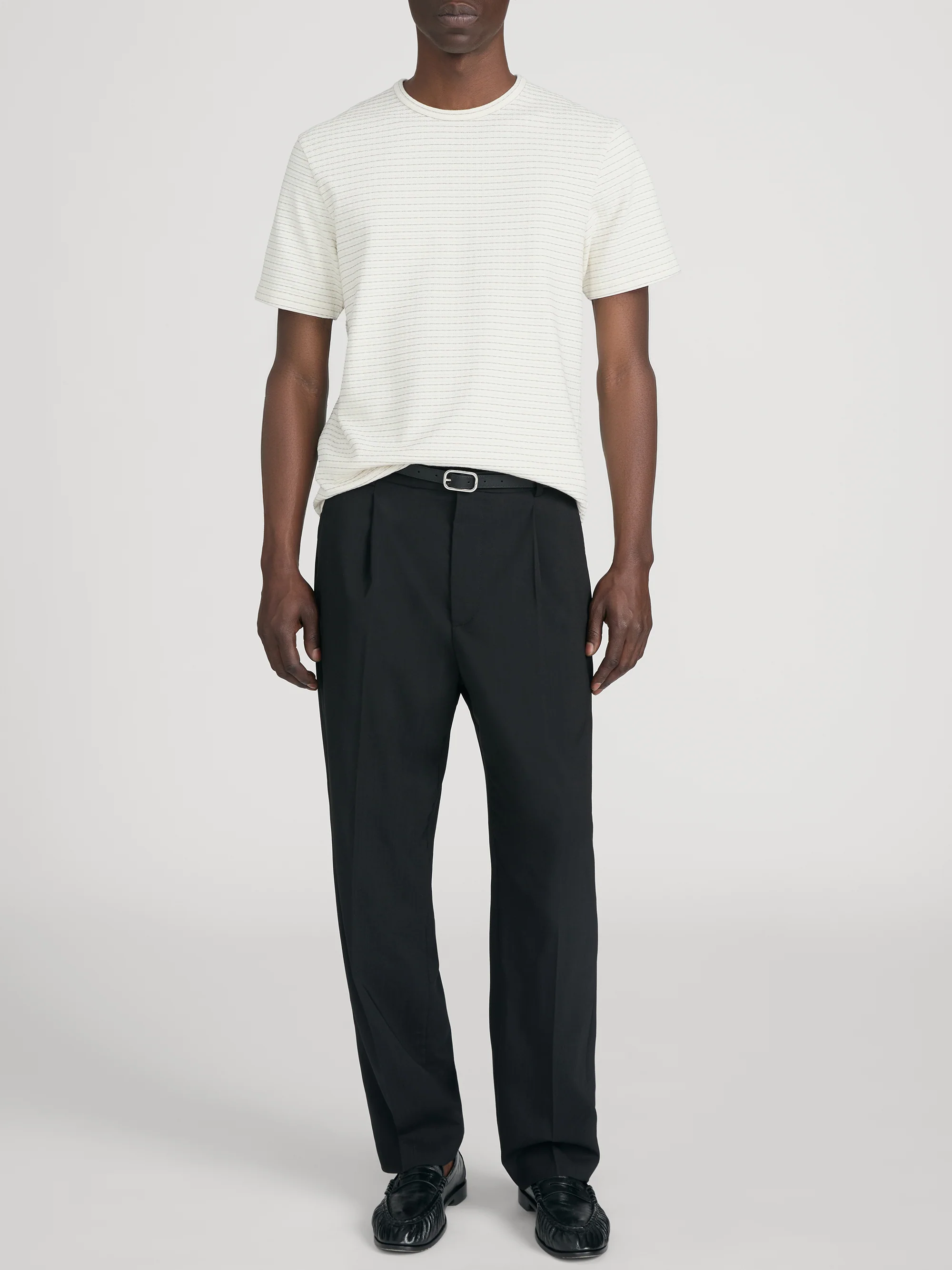 Jacquard Stripe Tee -- Cream/ Mauve Stripe - Image 2