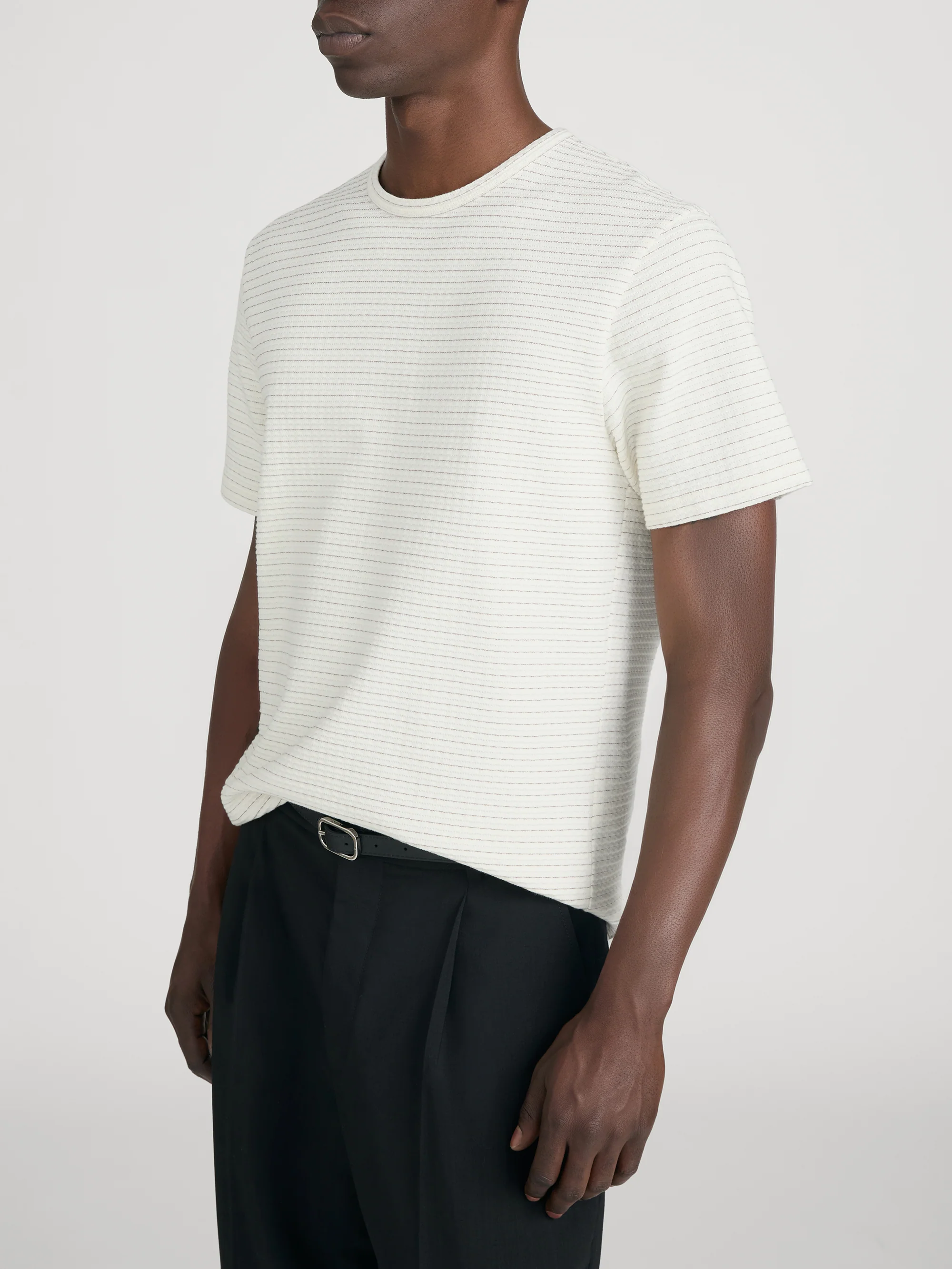 Jacquard Stripe Tee -- Cream/ Mauve Stripe - Image 3
