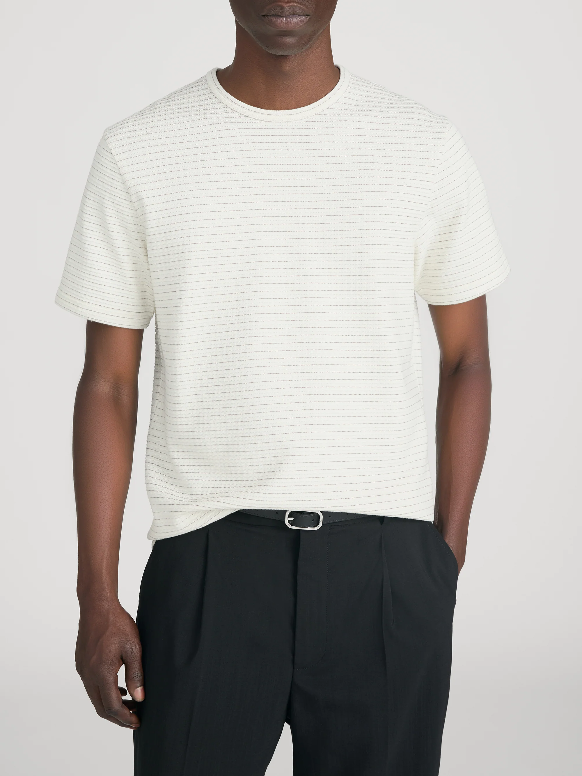 Jacquard Stripe Tee -- Cream/ Mauve Stripe - Image 4