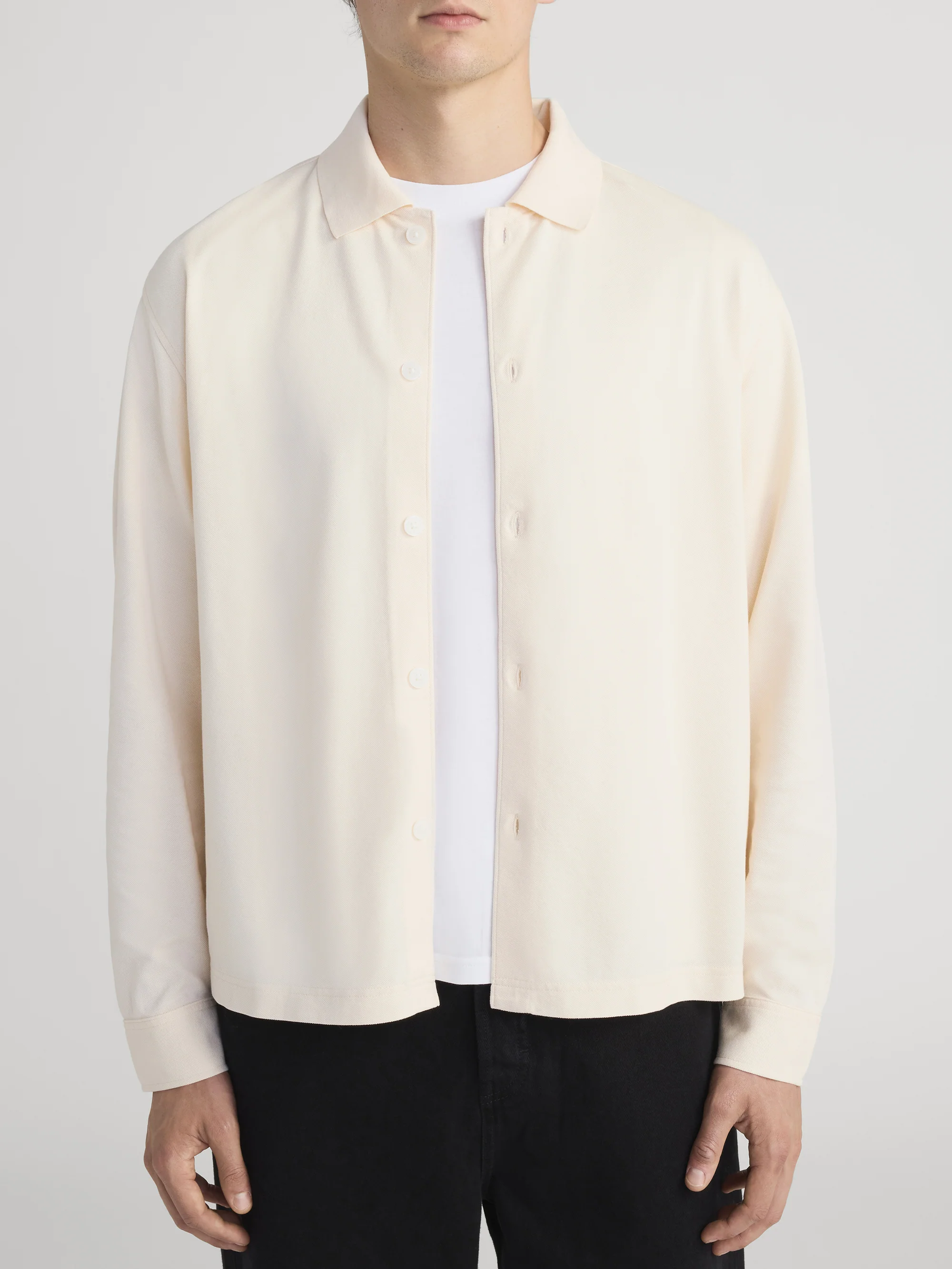 Button Down Pique Shirt -- Cream - Image 3