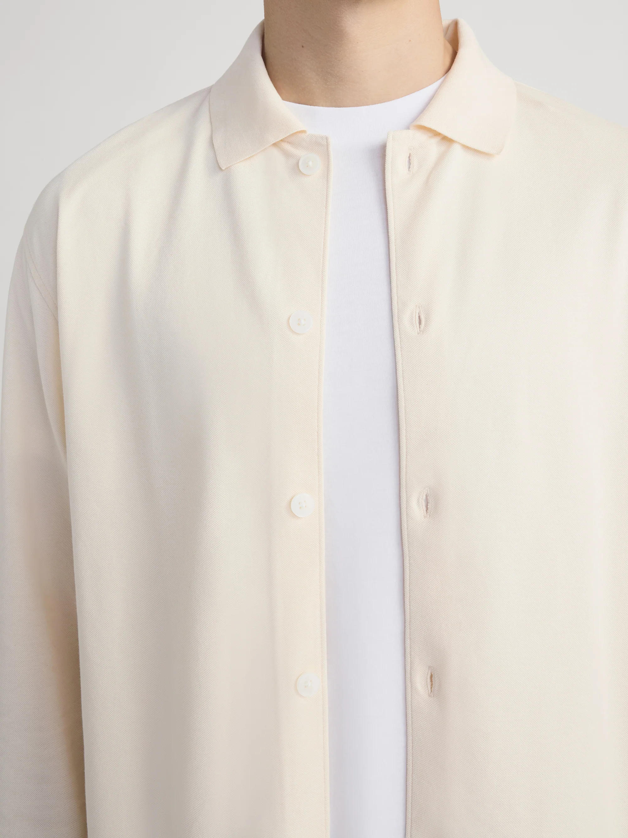 Button Down Pique Shirt -- Cream - Image 4