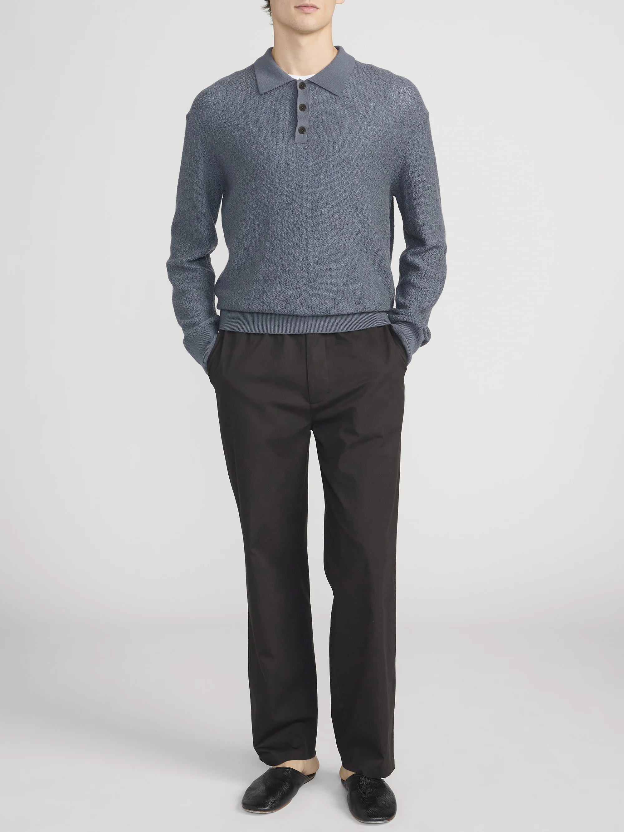 Long Sleeve Polo Sweater -- Blue Grey - Image 2