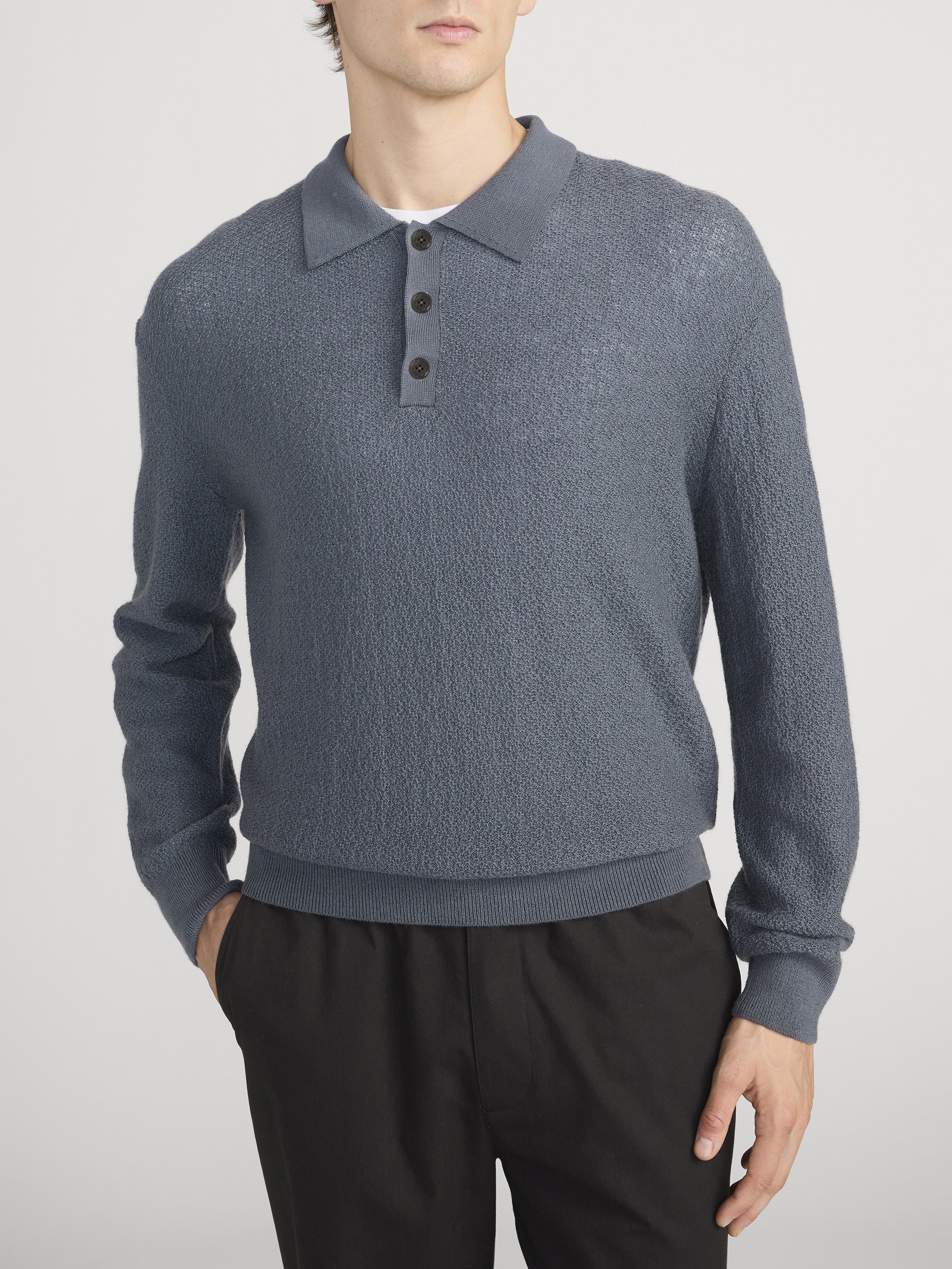 Long Sleeve Polo Sweater -- Blue Grey - Image 3