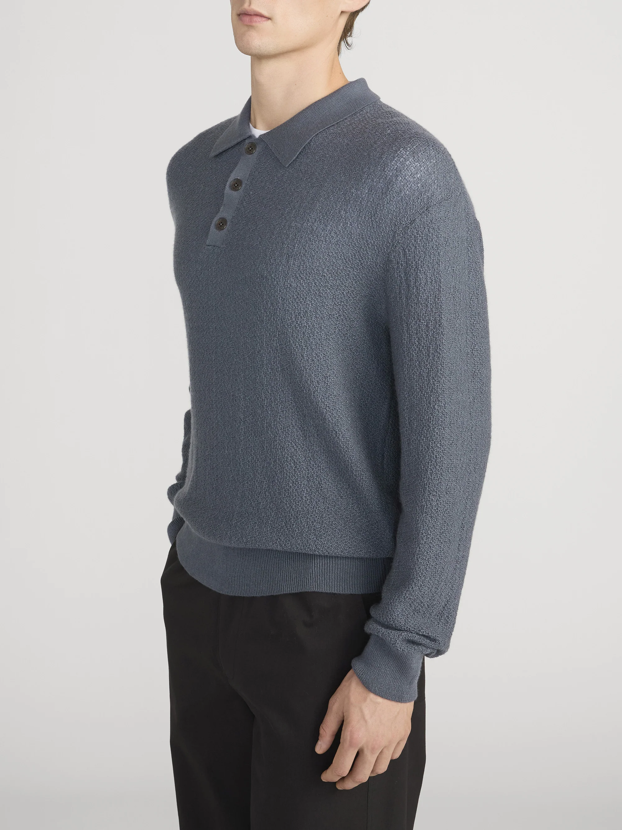 Long Sleeve Polo Sweater -- Blue Grey - Image 4