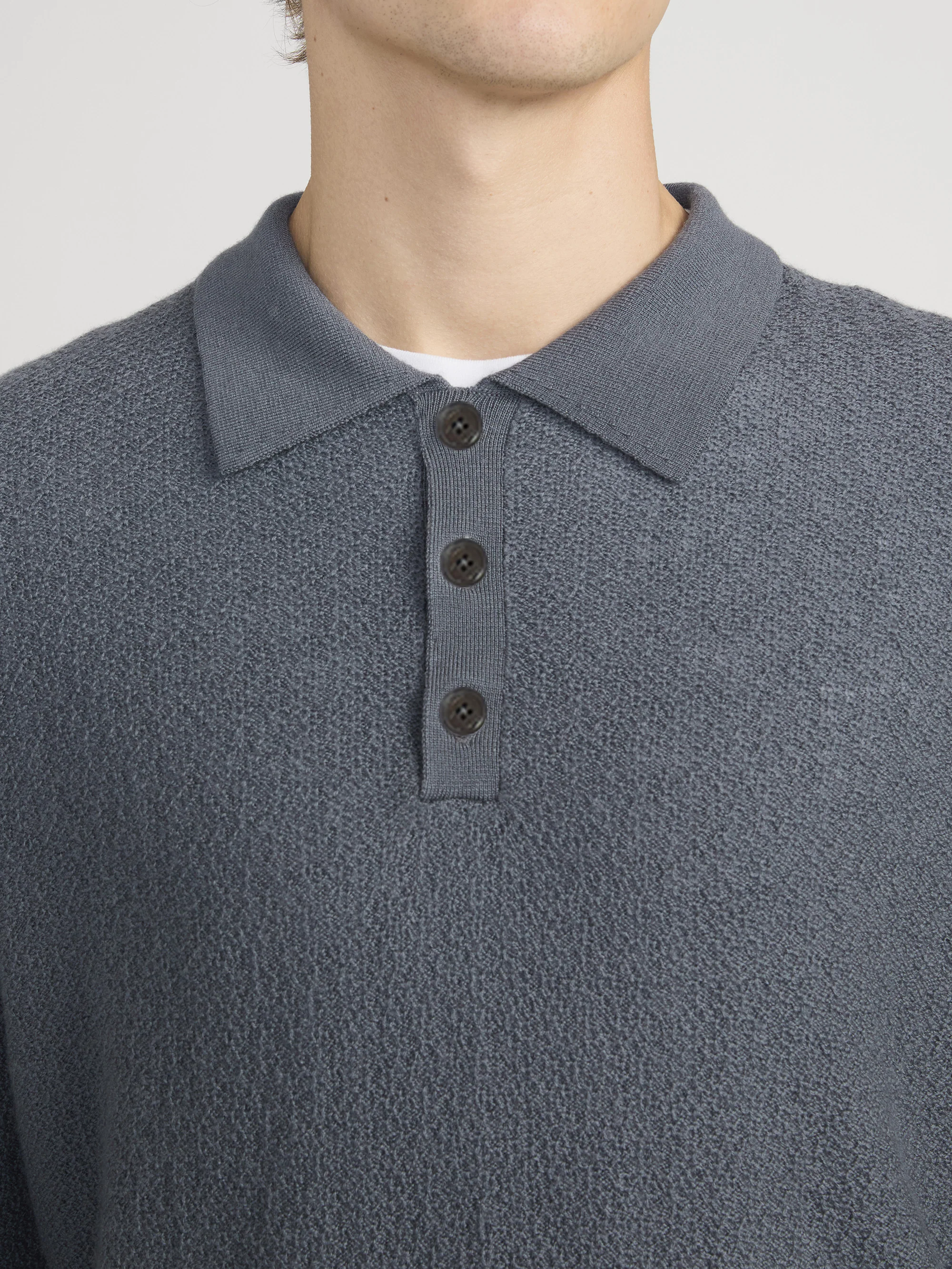 Long Sleeve Polo Sweater -- Blue Grey - Image 5