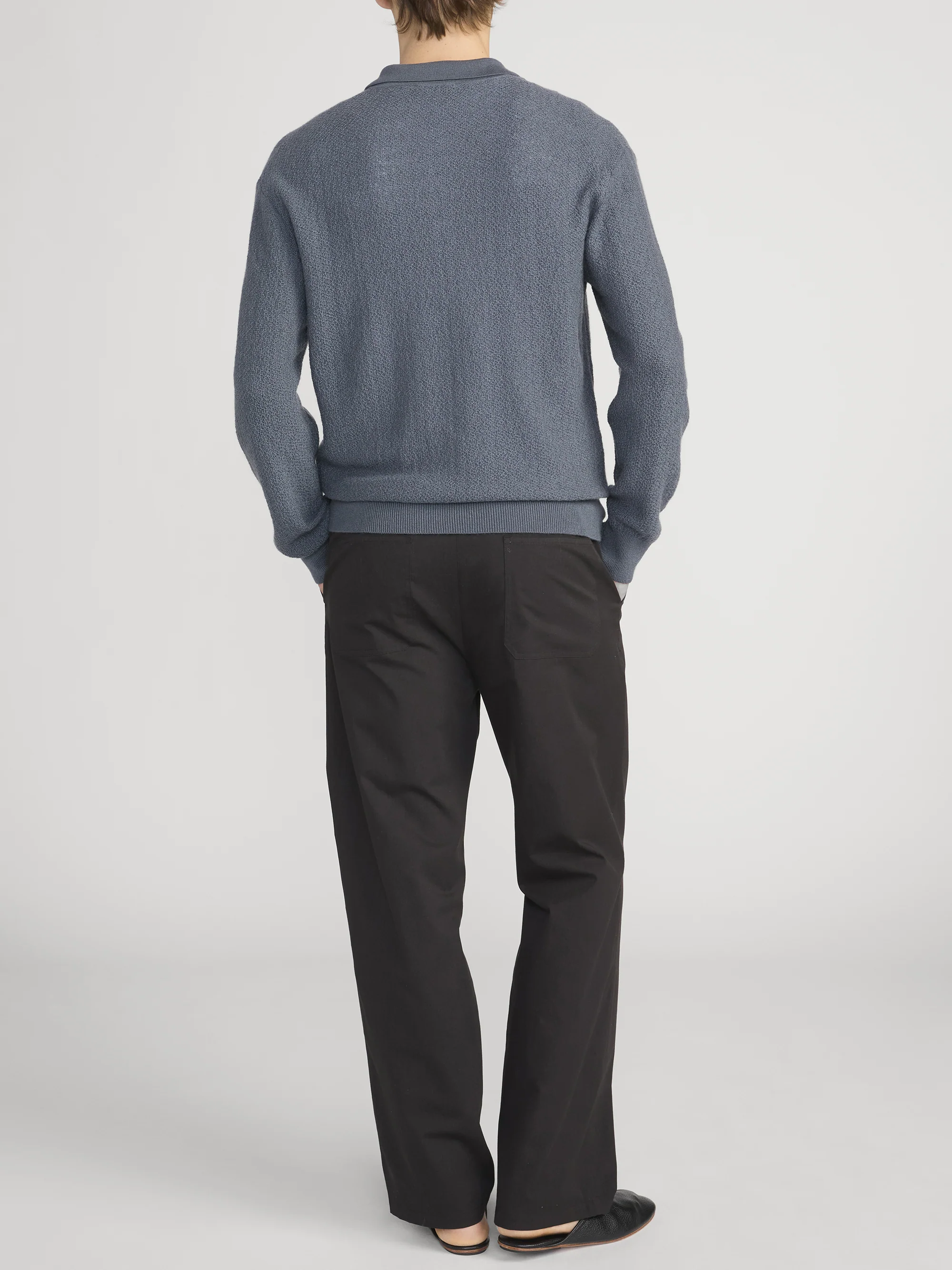 Long Sleeve Polo Sweater -- Blue Grey - Image 6