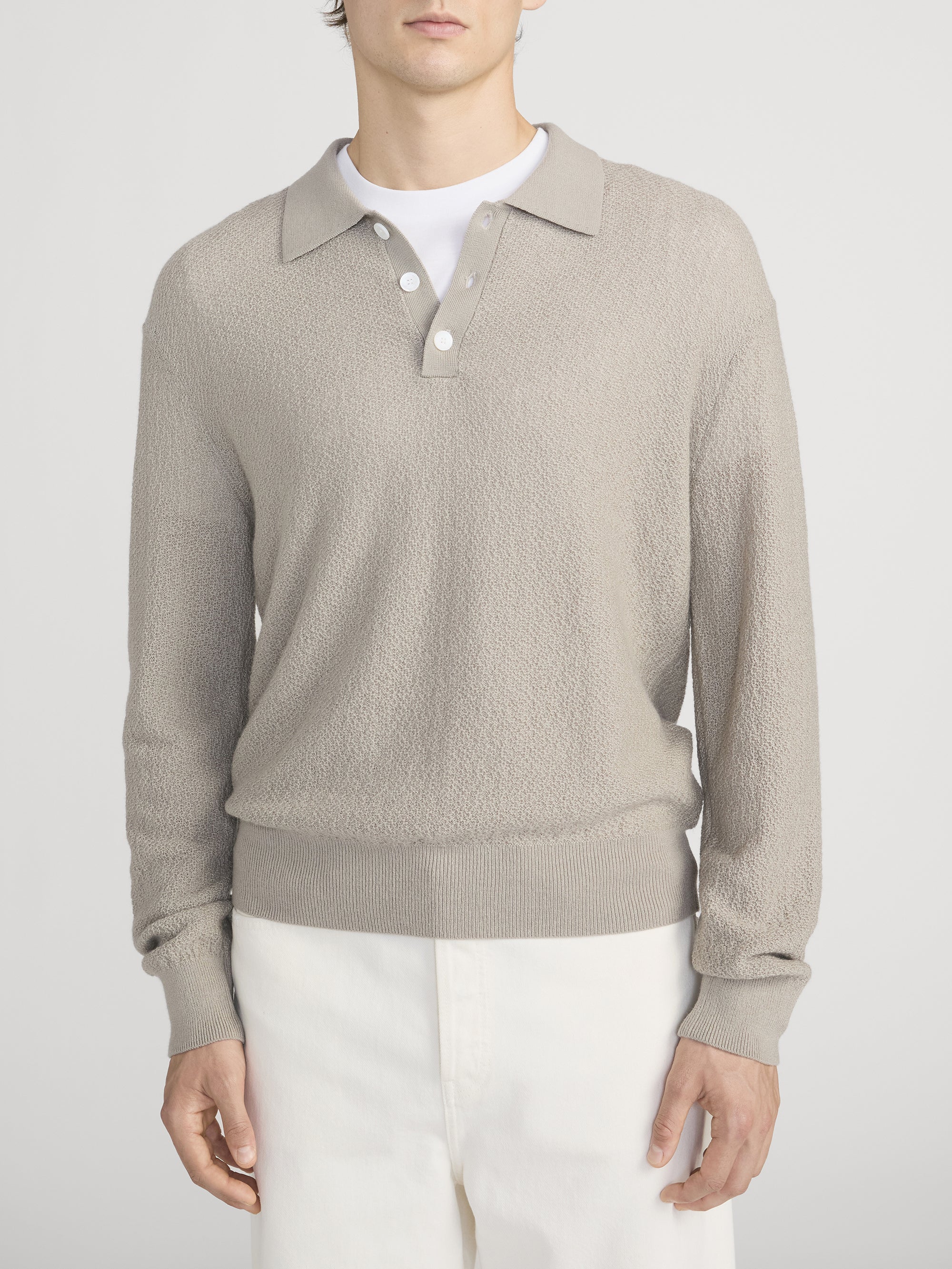 Long Sleeve Polo Sweater -- Warm Grey - Image 3