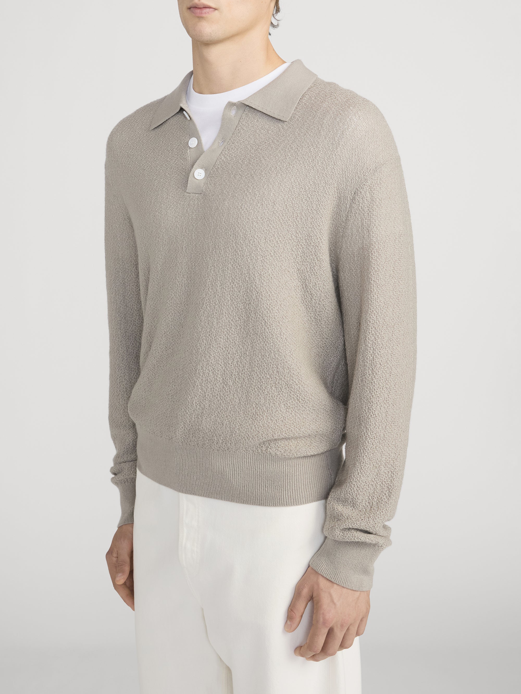 Long Sleeve Polo Sweater -- Warm Grey - Image 4