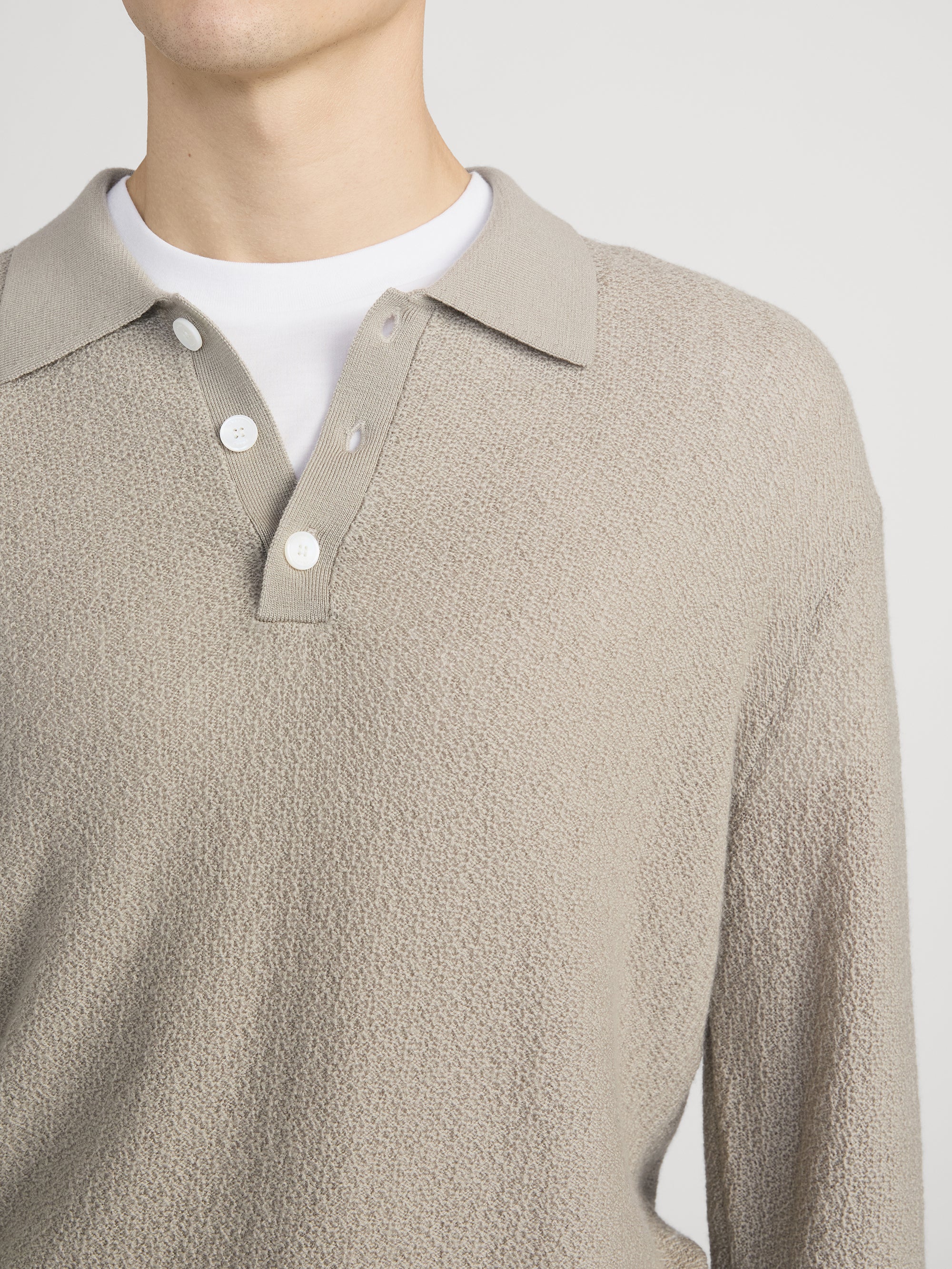 Long Sleeve Polo Sweater -- Warm Grey - Image 5