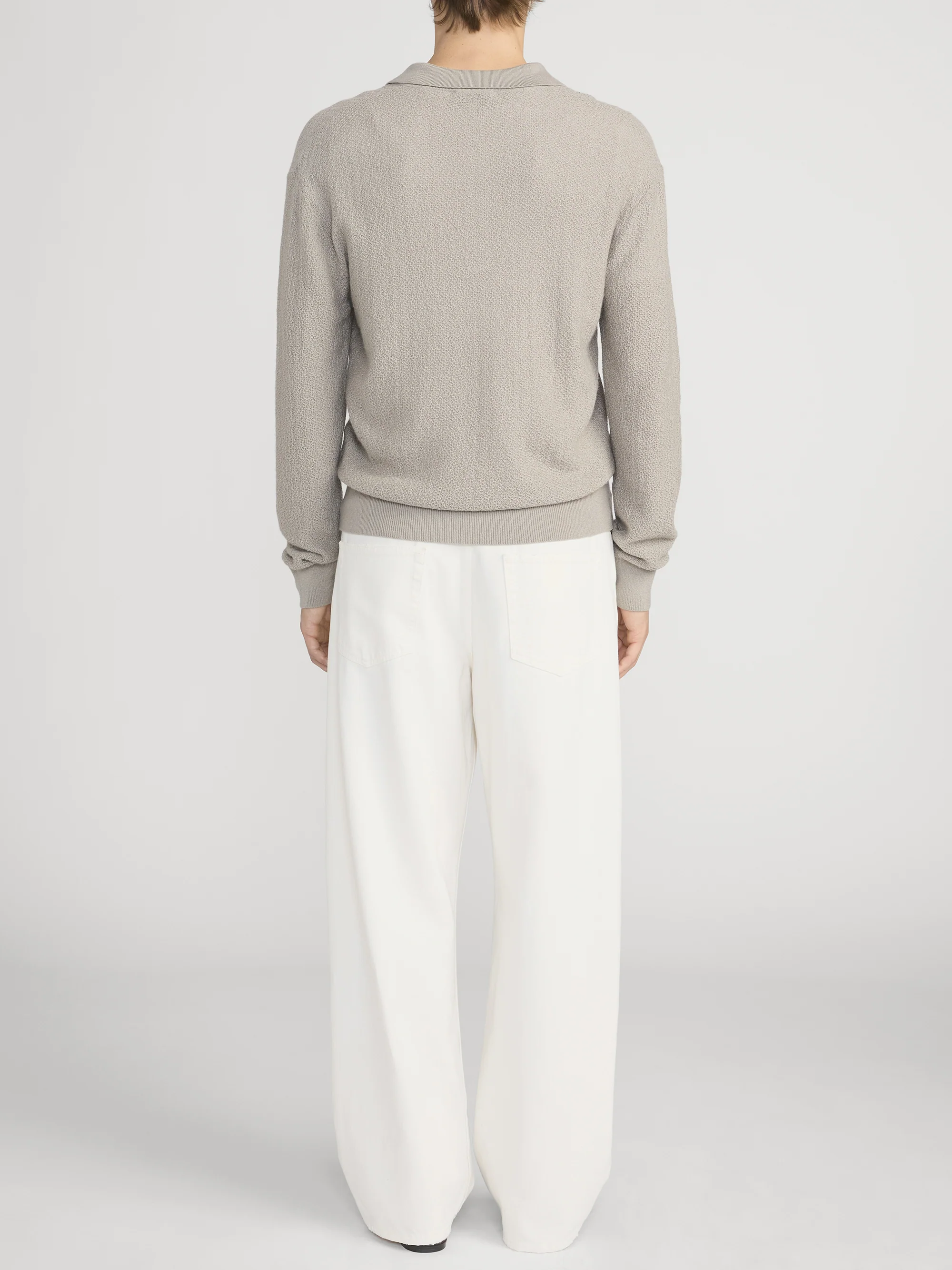 Long Sleeve Polo Sweater -- Warm Grey - Image 6