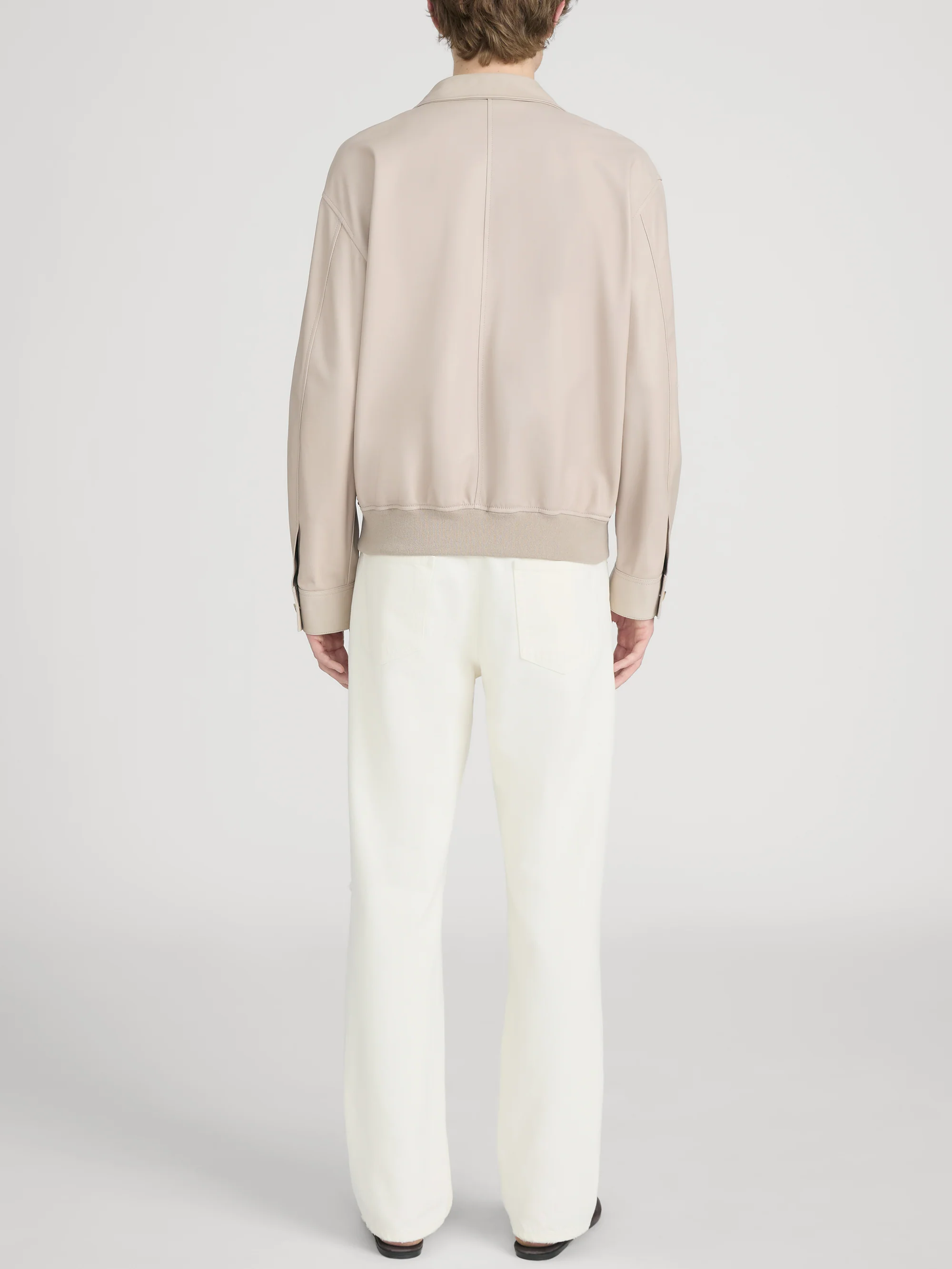 Leather Bomber Jacket -- Dusty Beige - Image 6