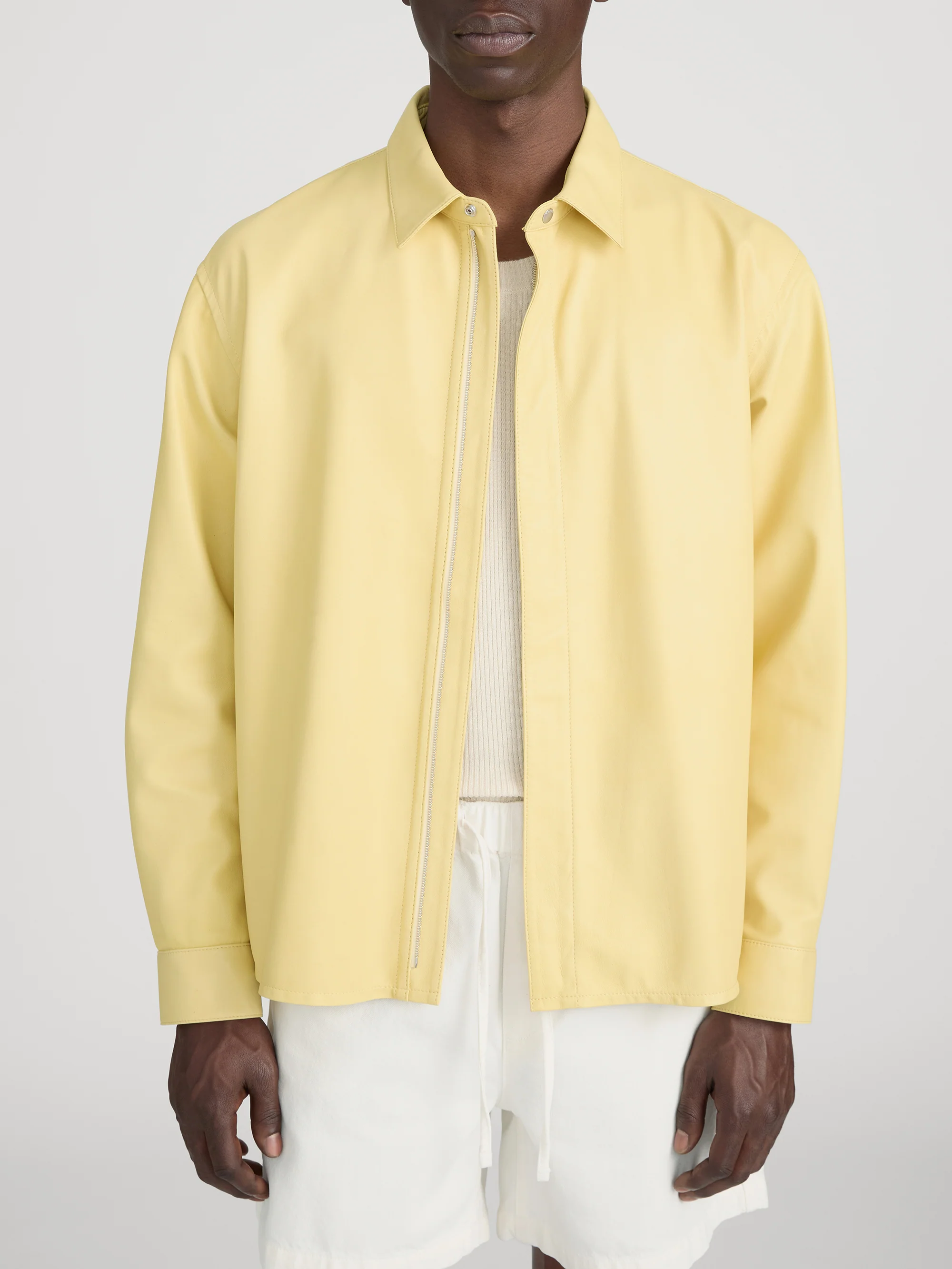 Leather Zip-Up Shirt -- Bold Yellow - Image 3