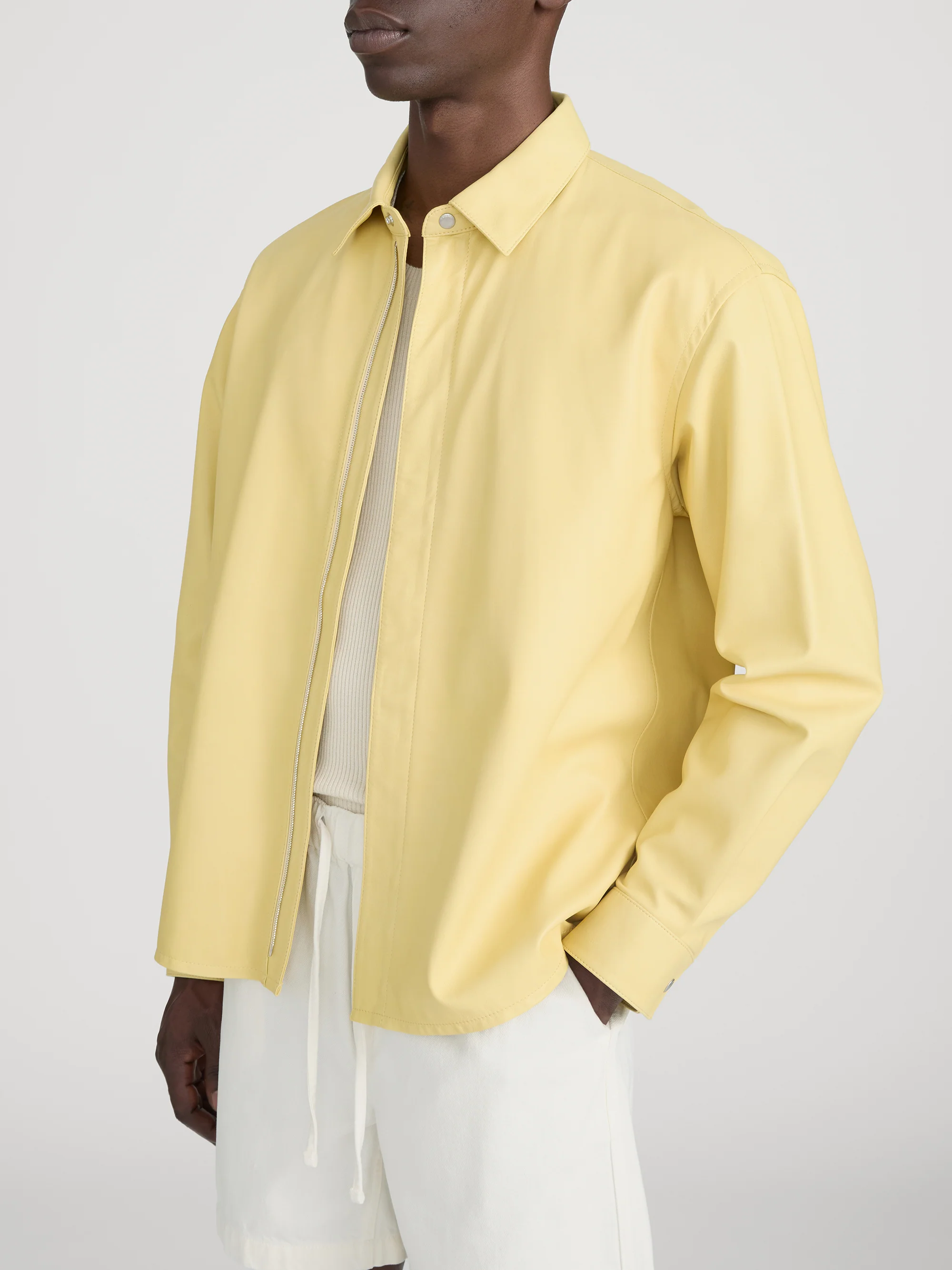 Leather Zip-Up Shirt -- Bold Yellow - Image 4