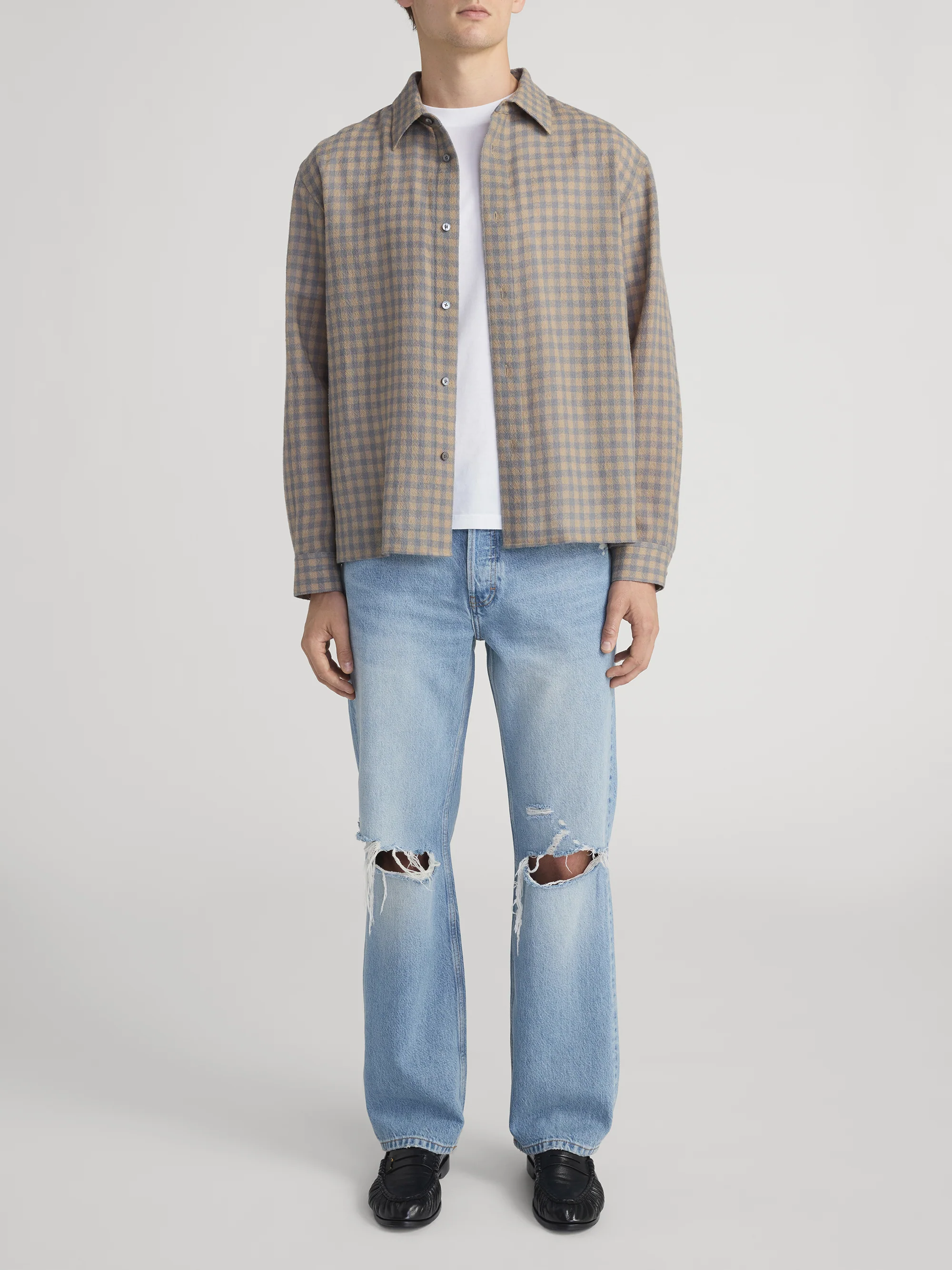 Light Wool Plaid Shirt -- Beige/Blue Plaid - Image 2