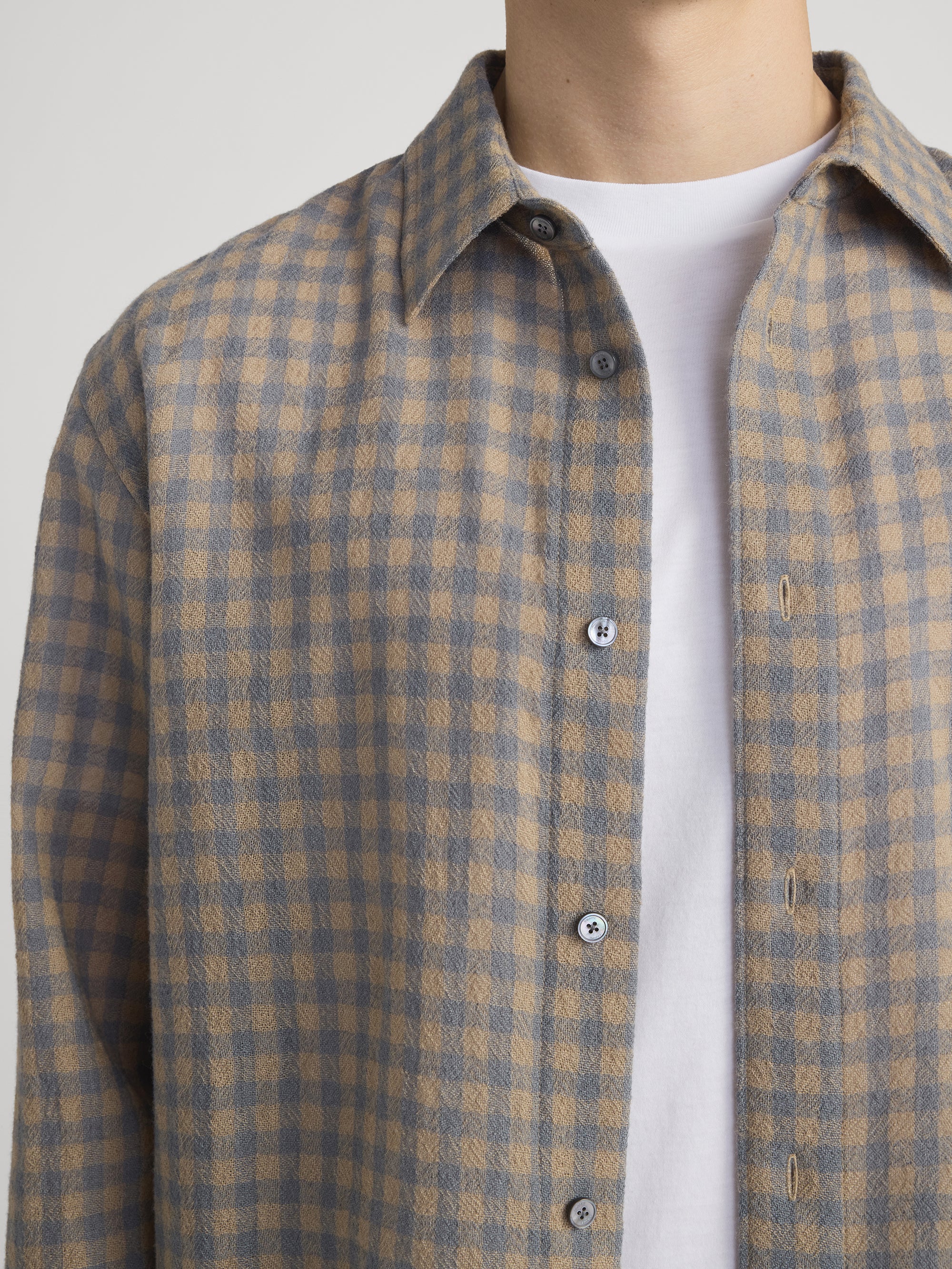 Light Wool Plaid Shirt -- Beige/Blue Plaid - Image 4