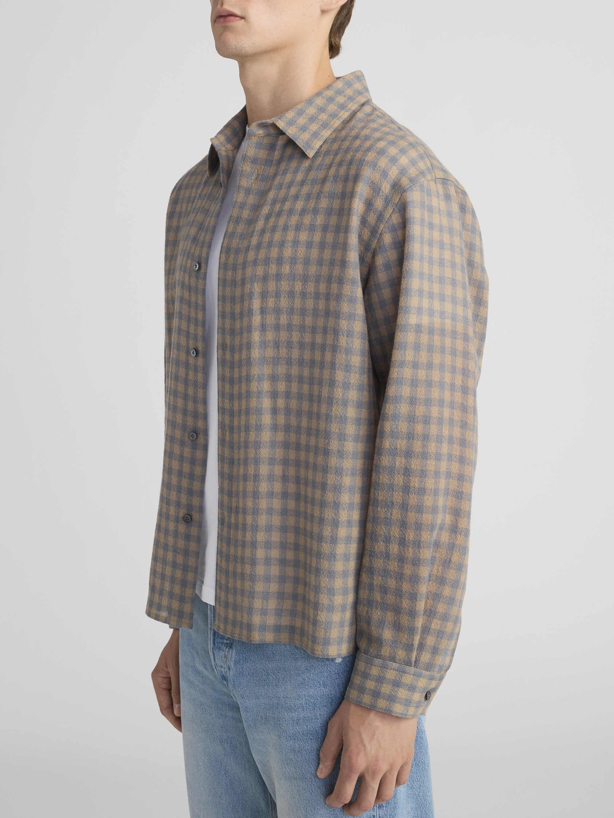 Light Wool Plaid Shirt -- Beige/Blue Plaid - Image 5