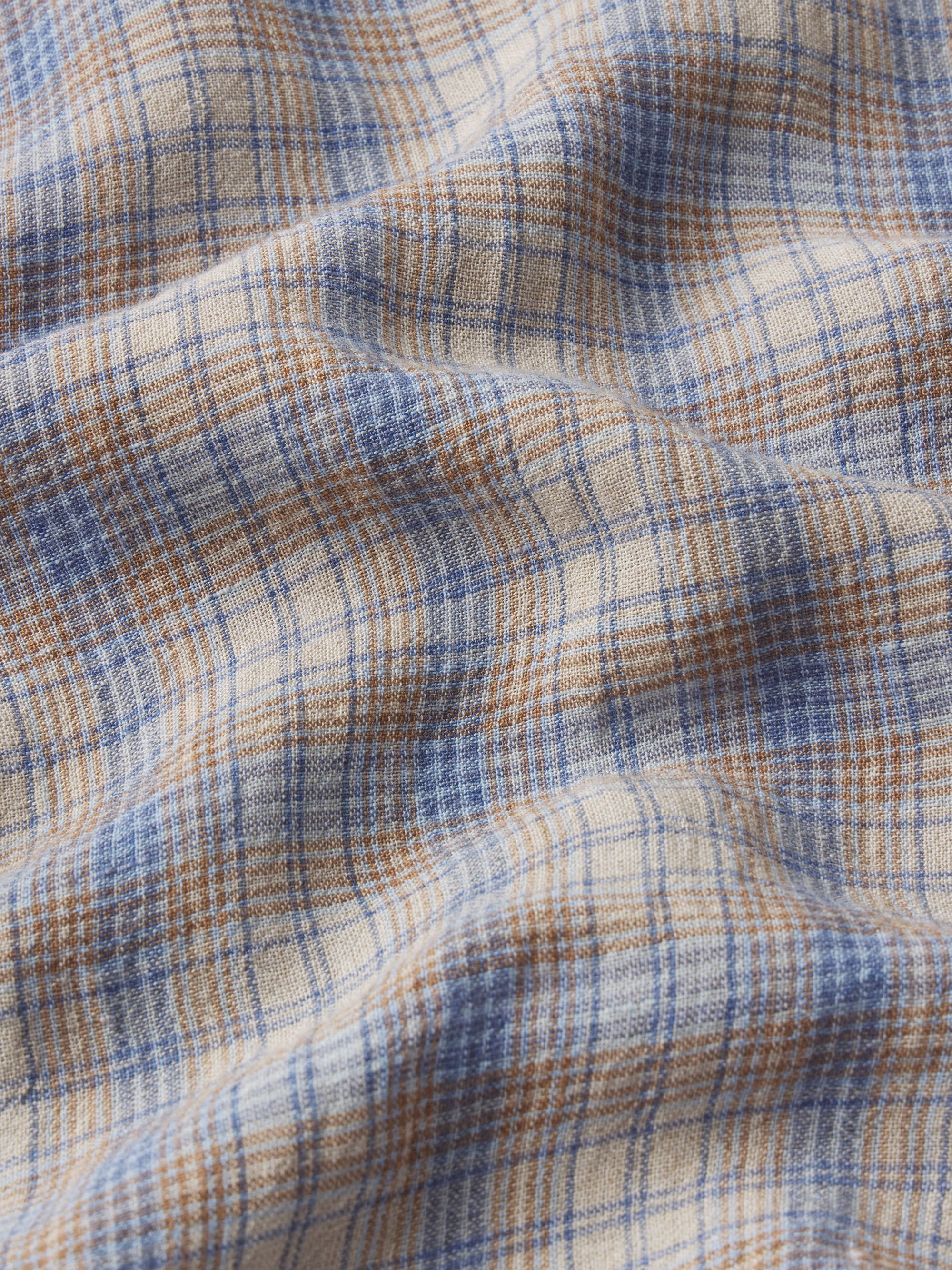 Linen Blend Plaid Shirt -- Cream/ Blue Plaid - Image 7