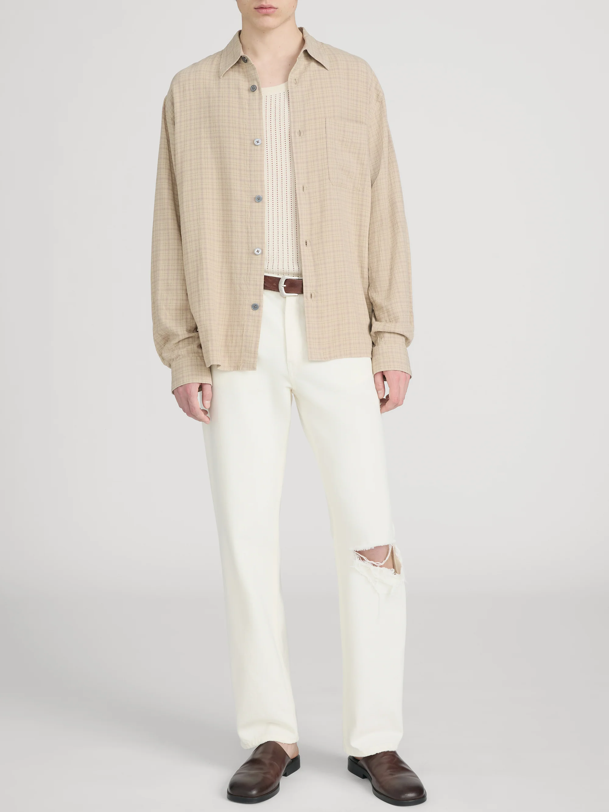 Linen Blend Plaid Shirt -- Beige Plaid - Image 2
