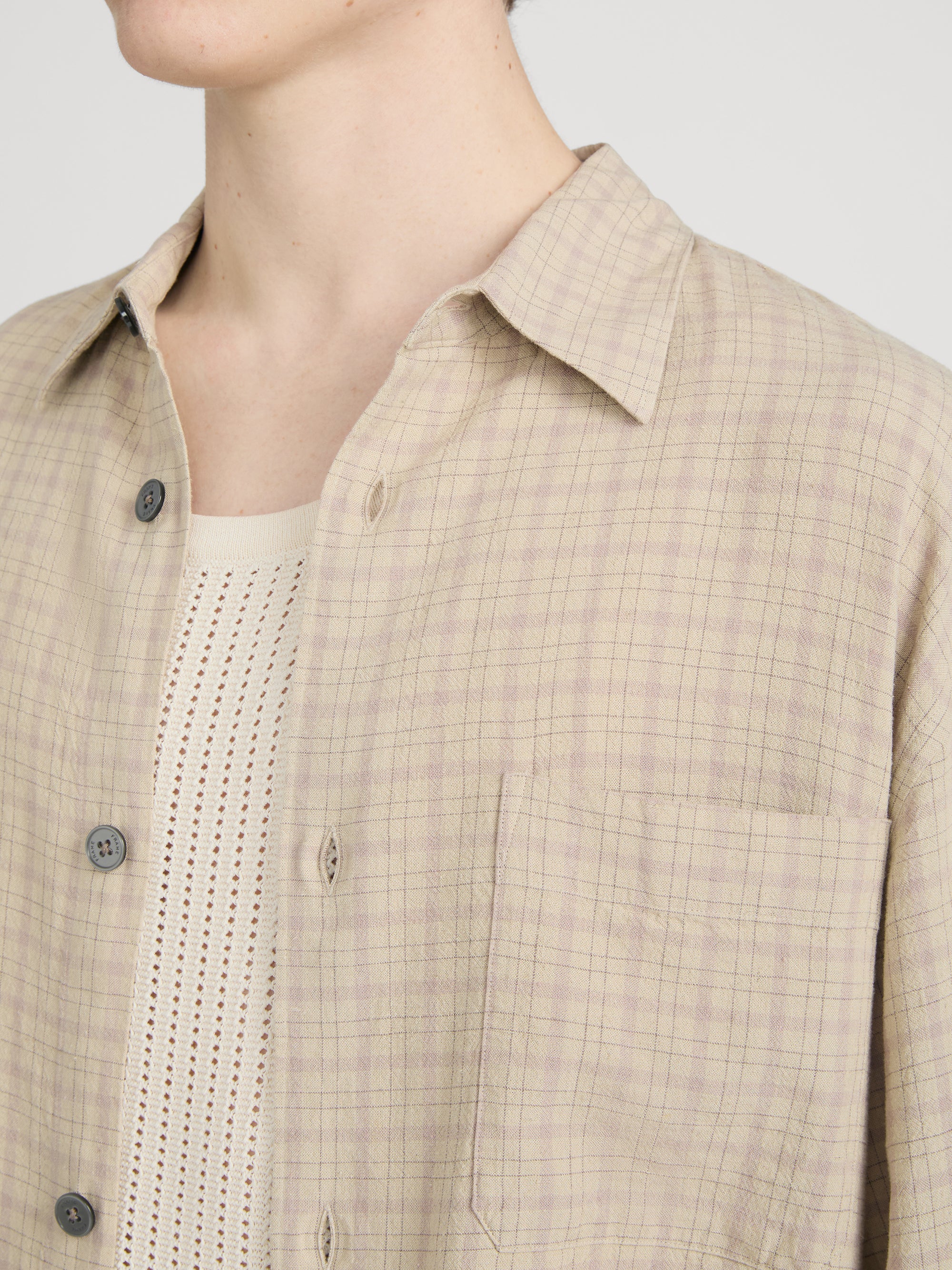 Linen Blend Plaid Shirt -- Beige Plaid - Image 4