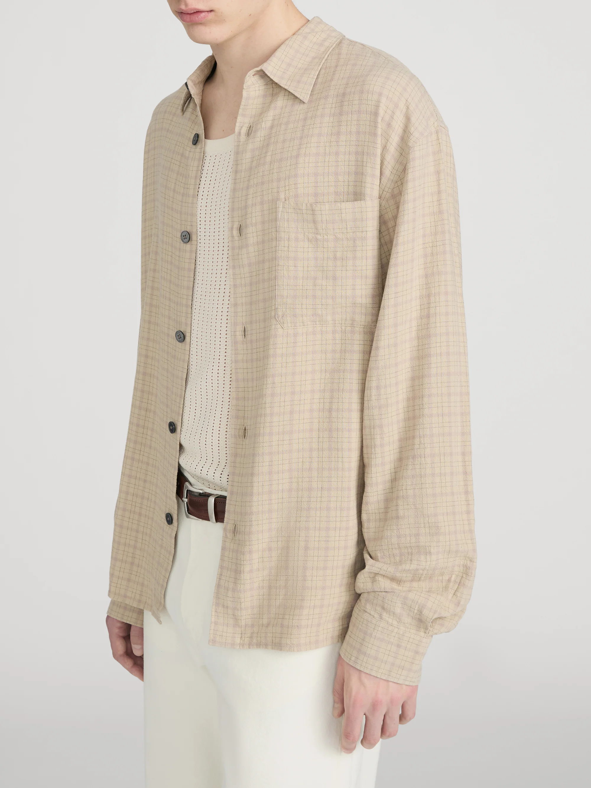 Linen Blend Plaid Shirt -- Beige Plaid - Image 5