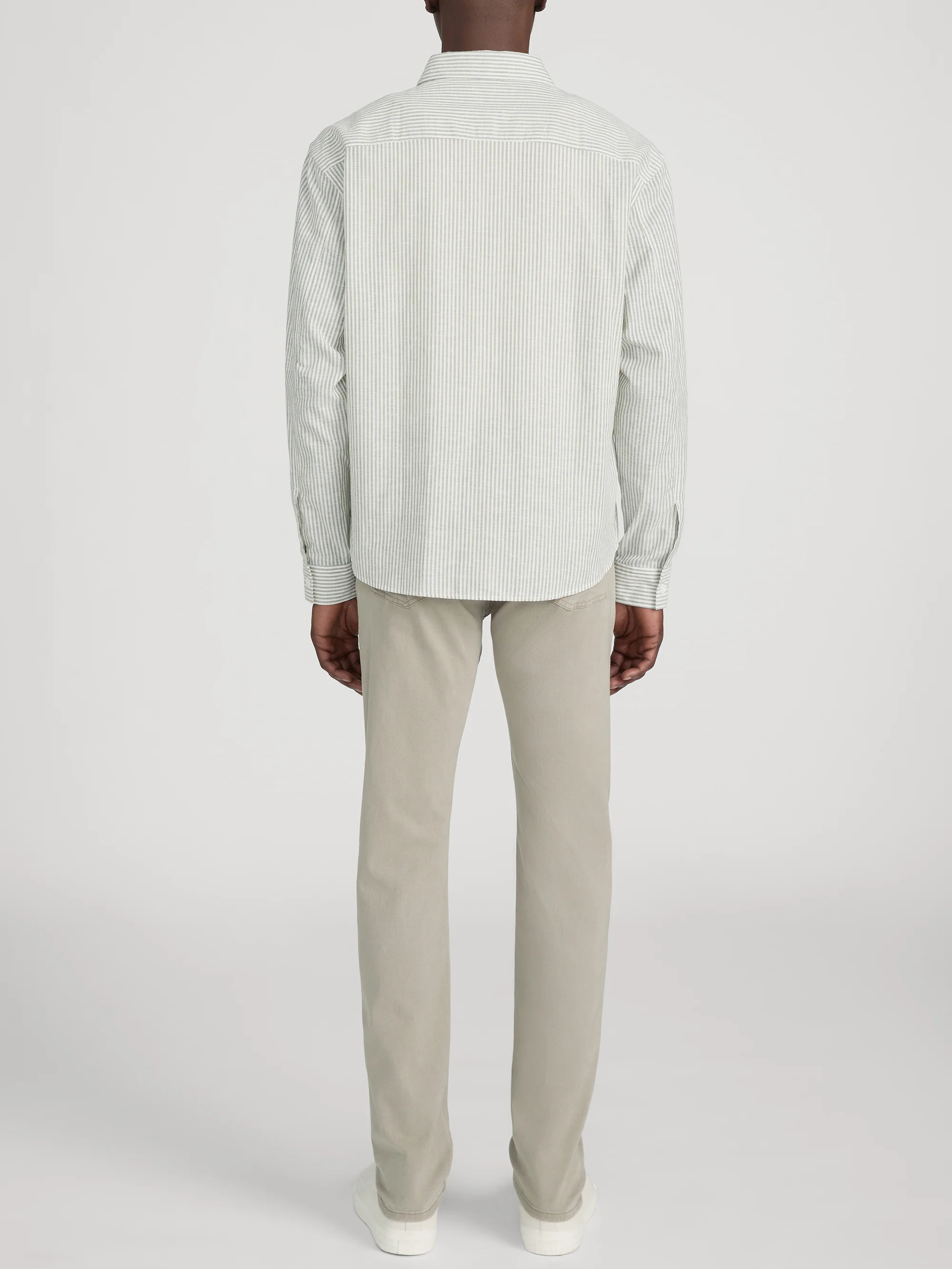 Linen Blend Stripe Shirt -- Khaki Ecru Stripe - Image 6