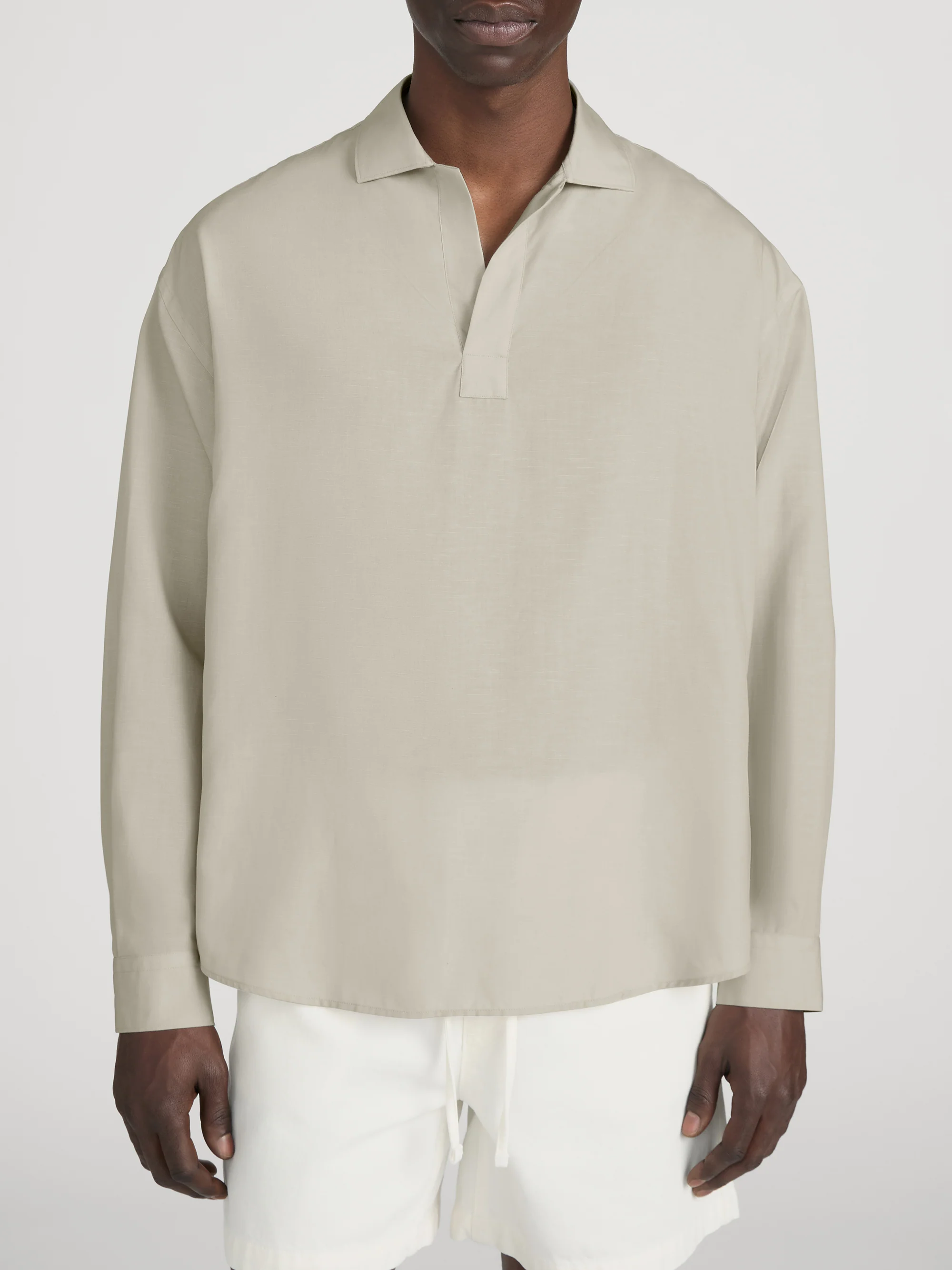 Linen Henley Shirt -- Dusty Beige - Image 3