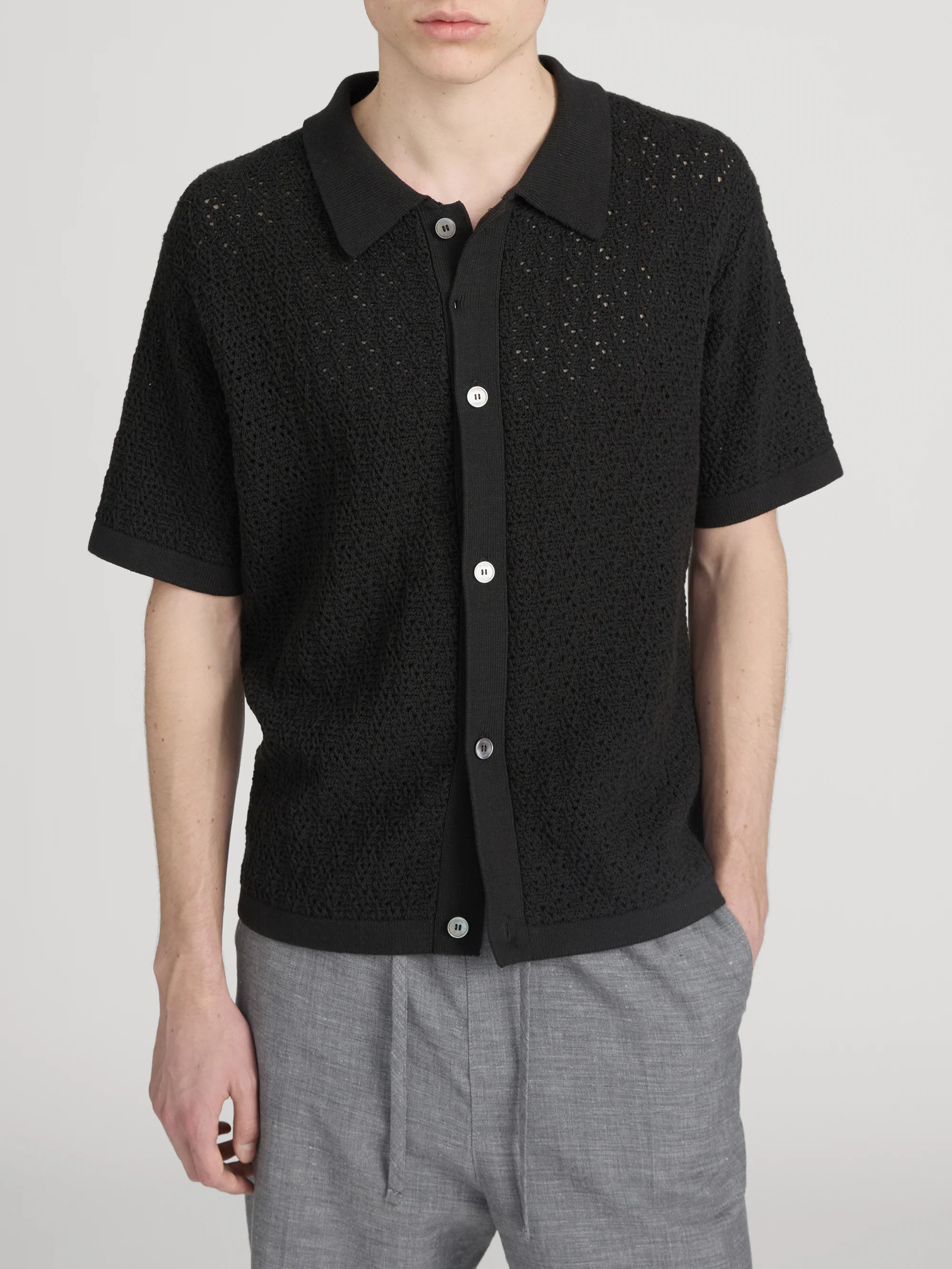 Open Stitch Cardigan -- Black - Image 3