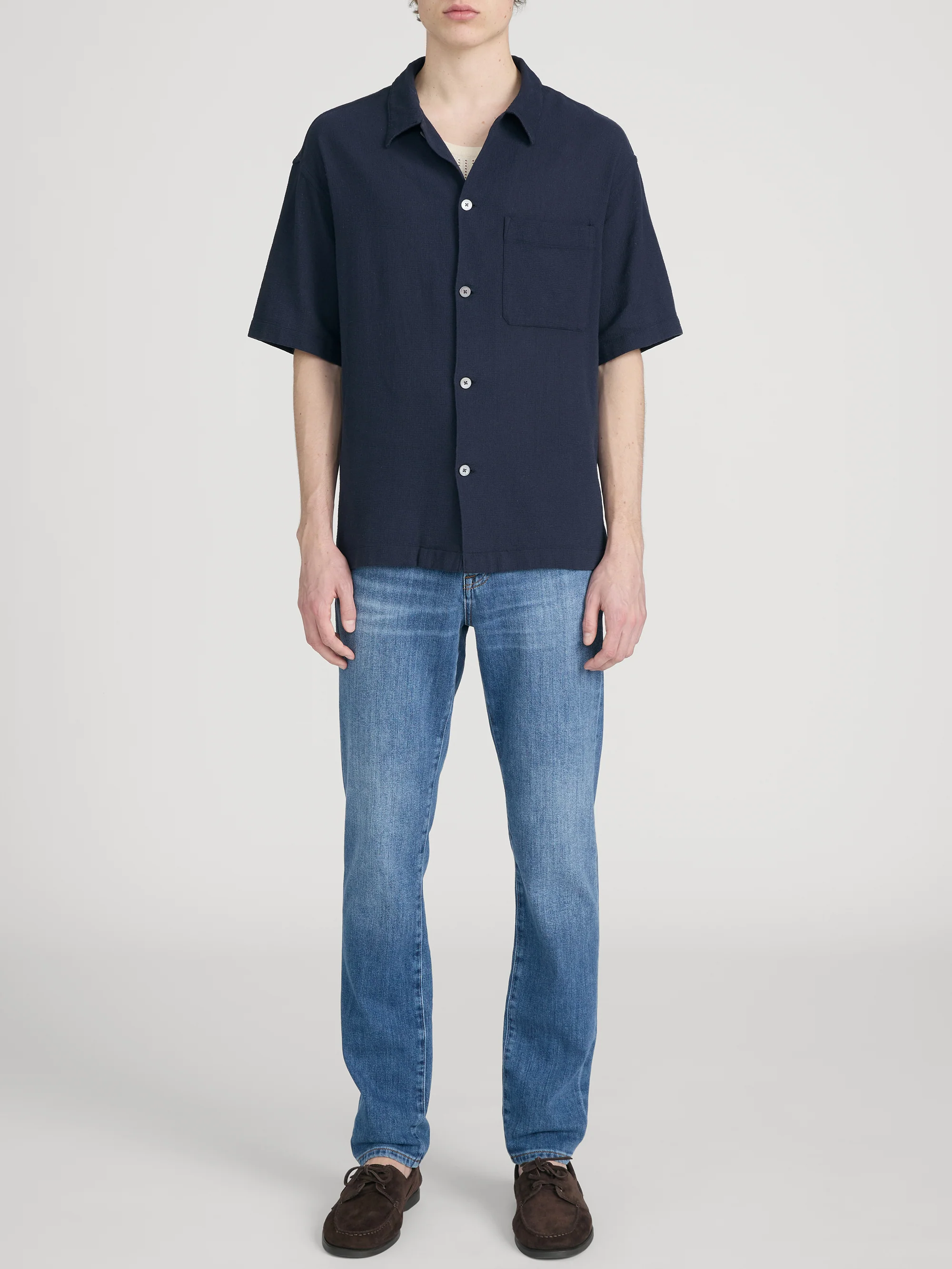 Textured S/S Shirt -- Navy - Image 2