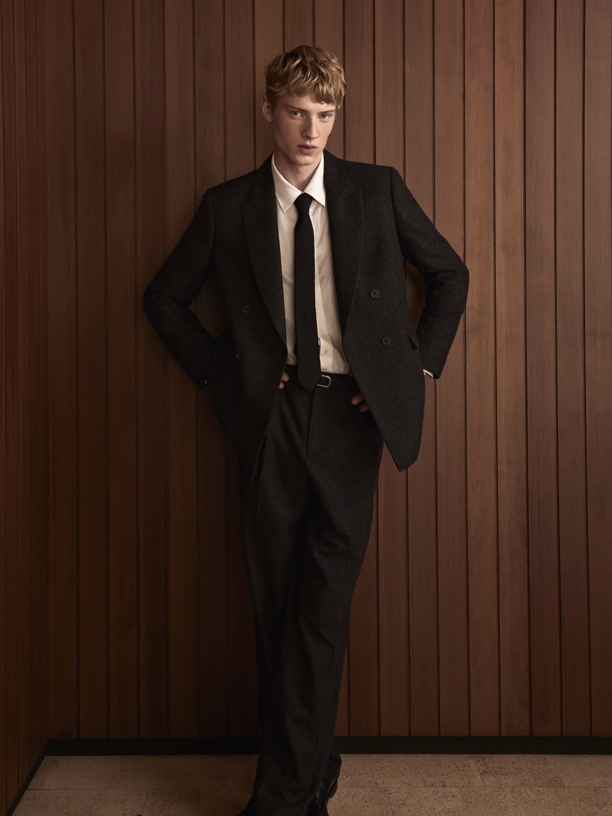 Pinstripe Wide Leg Trousers -- Dark Grey - Image 5
