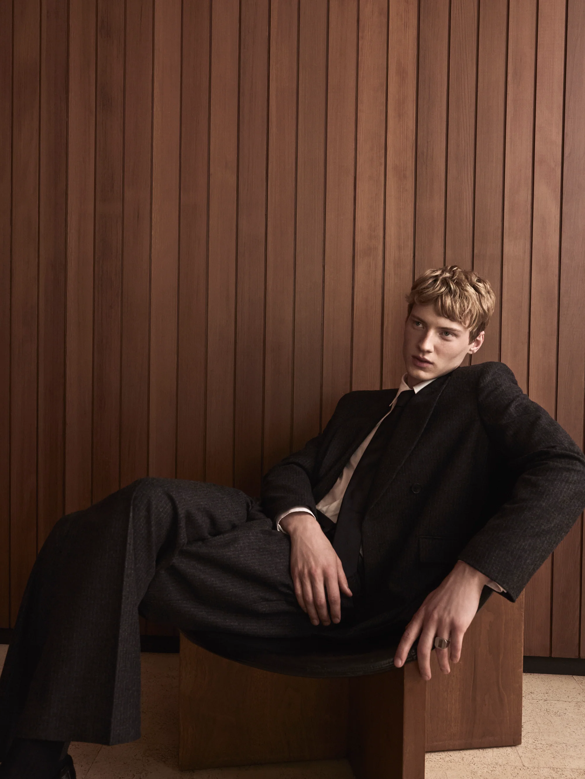 Pinstripe Wool Blazer -- Dark Grey - Image 4