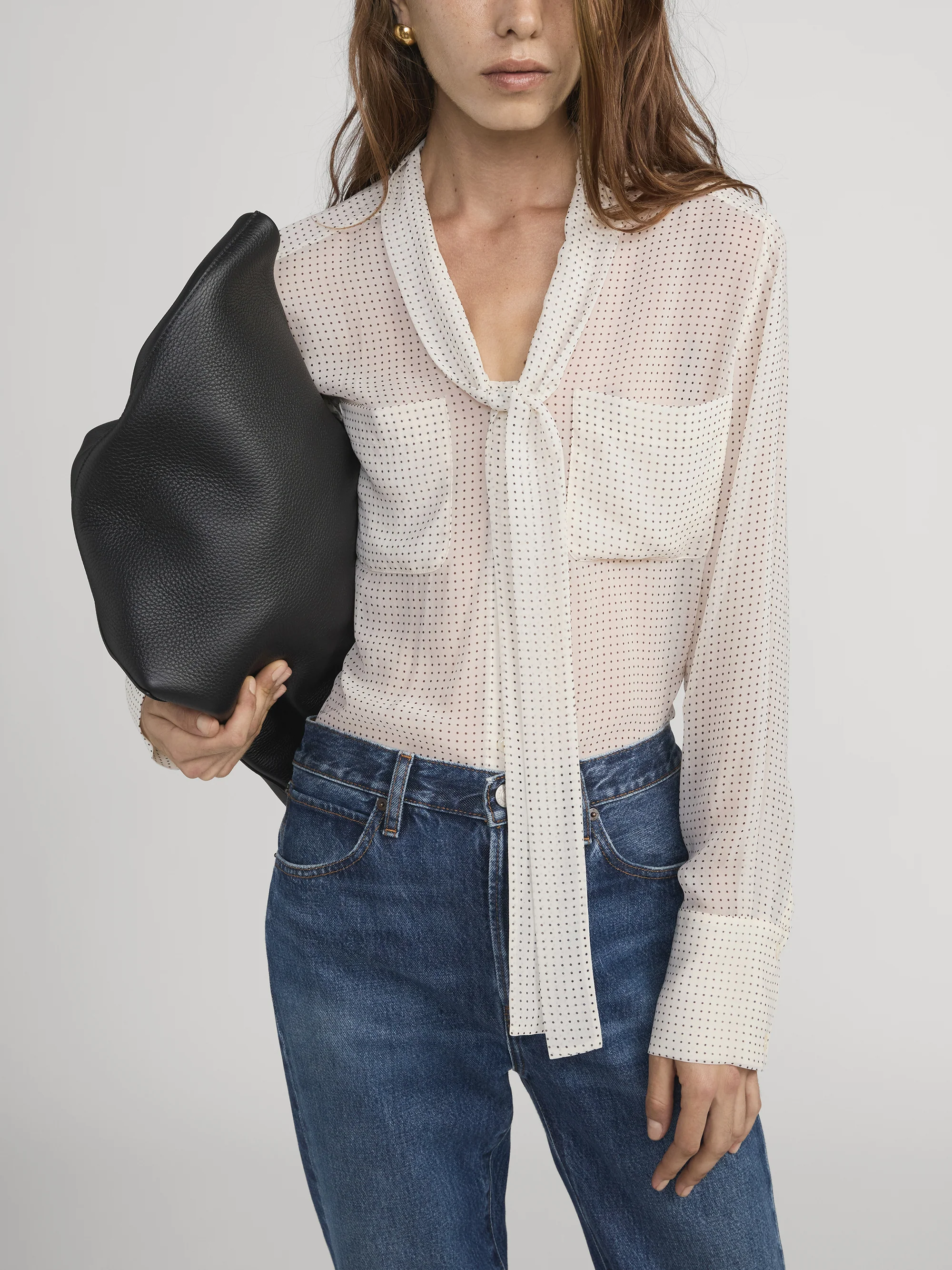 Polka Dot Modern Tie Blouse -- Ecru Multi - Image 3