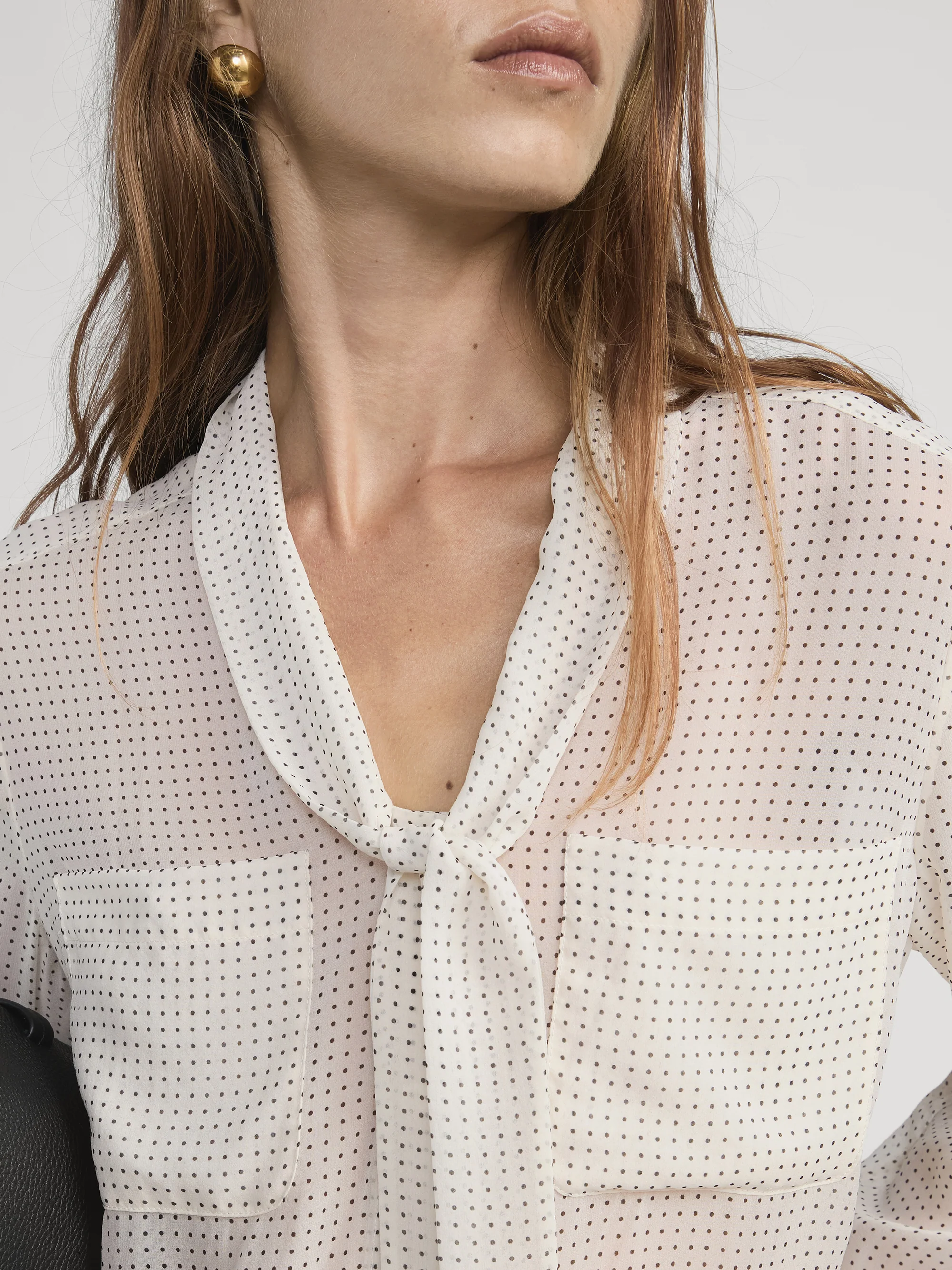 Polka Dot Modern Tie Blouse -- Ecru Multi - Image 4
