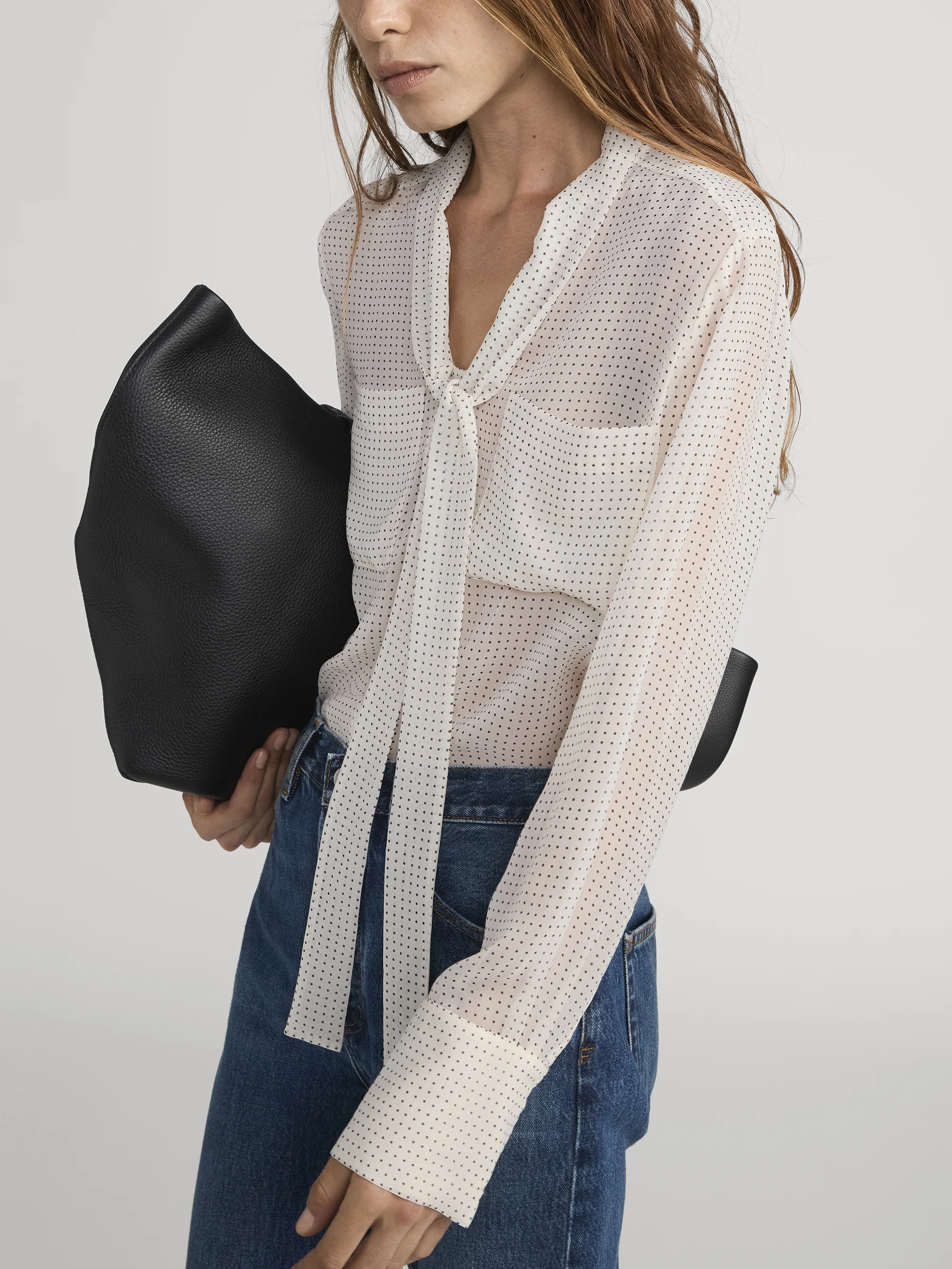 Polka Dot Modern Tie Blouse -- Ecru Multi - Image 5