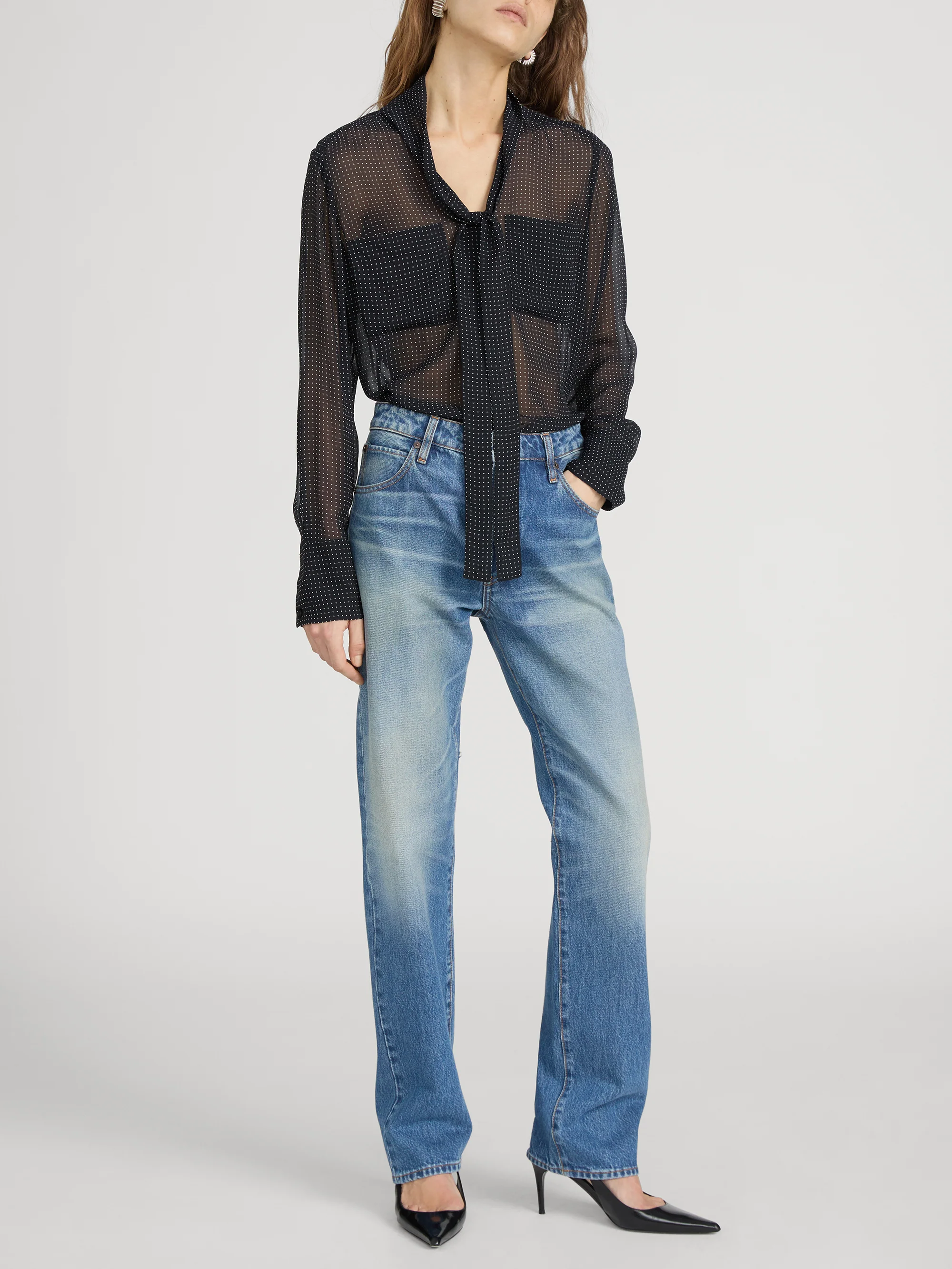 Polka Dot Modern Tie Blouse -- Navy Multi - Image 2